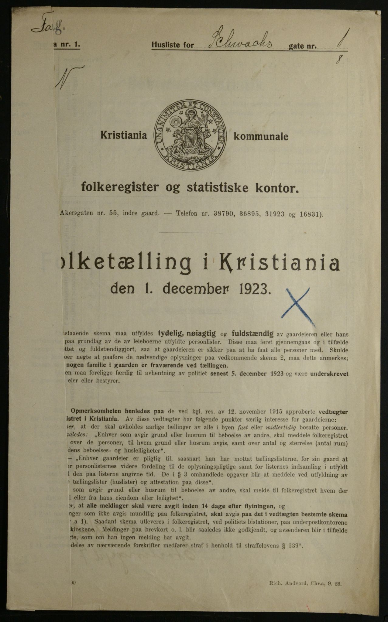 OBA, Kommunal folketelling 1.12.1923 for Kristiania, 1923, s. 100677