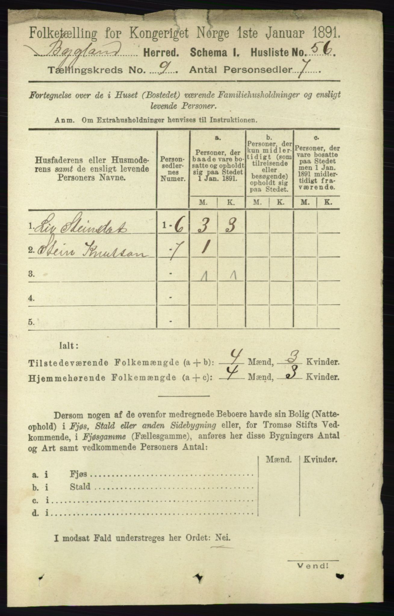 RA, Folketelling 1891 for 0938 Bygland herred, 1891, s. 2247