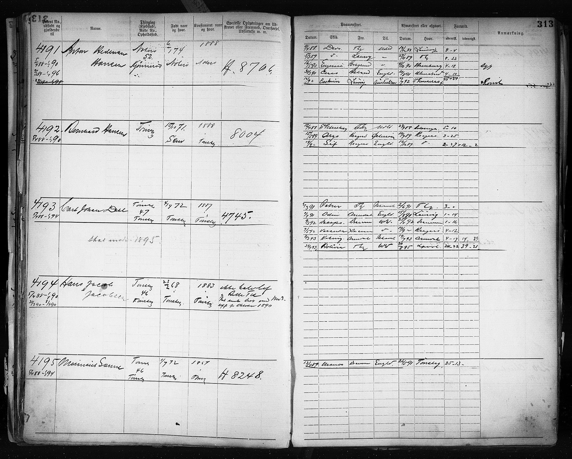 Tønsberg innrulleringskontor, AV/SAKO-A-786/F/Fb/L0003: Annotasjonsrulle Patent nr. 2646-5149, 1881-1892, s. 321