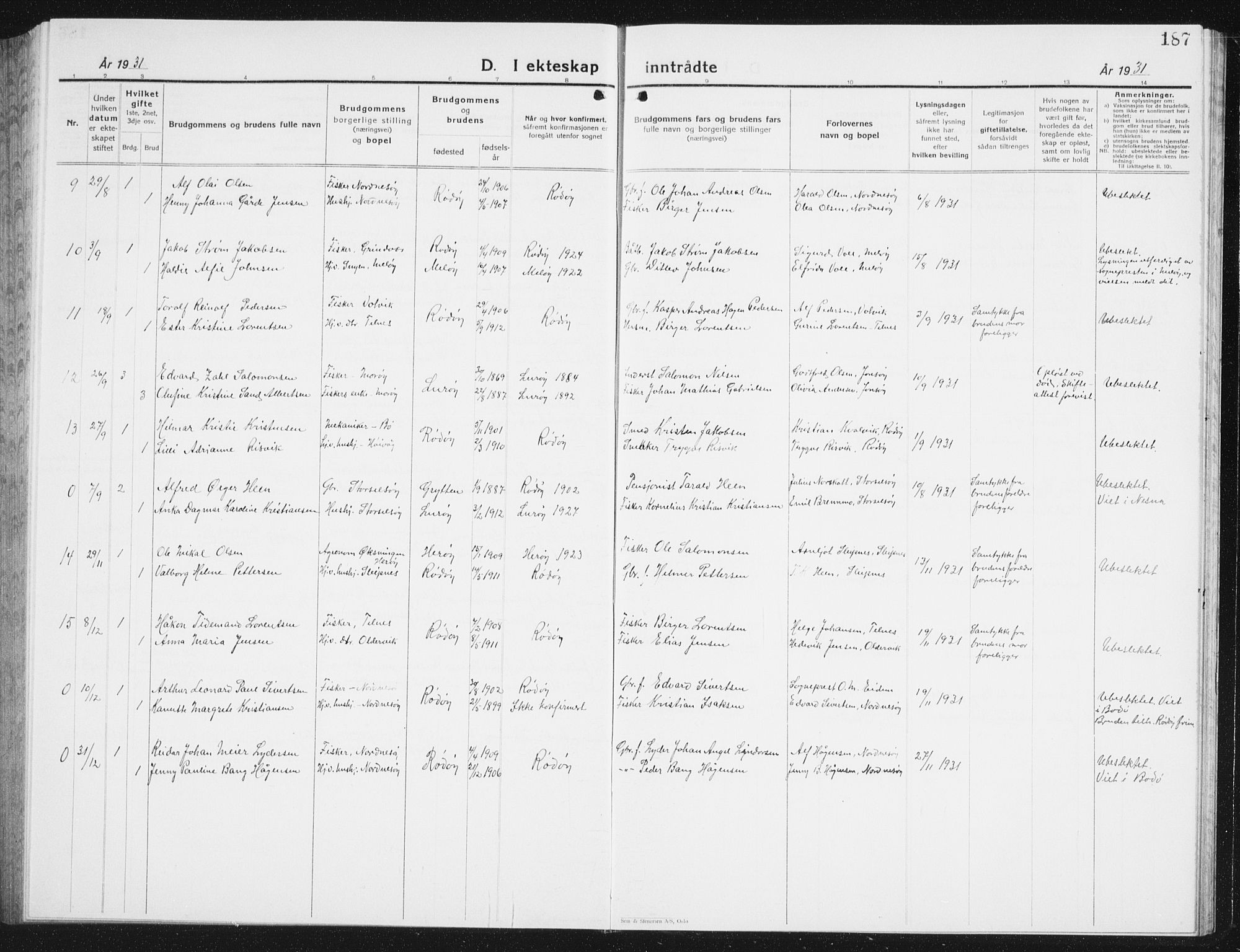 Ministerialprotokoller, klokkerbøker og fødselsregistre - Nordland, AV/SAT-A-1459/841/L0622: Klokkerbok nr. 841C06, 1924-1942, s. 187