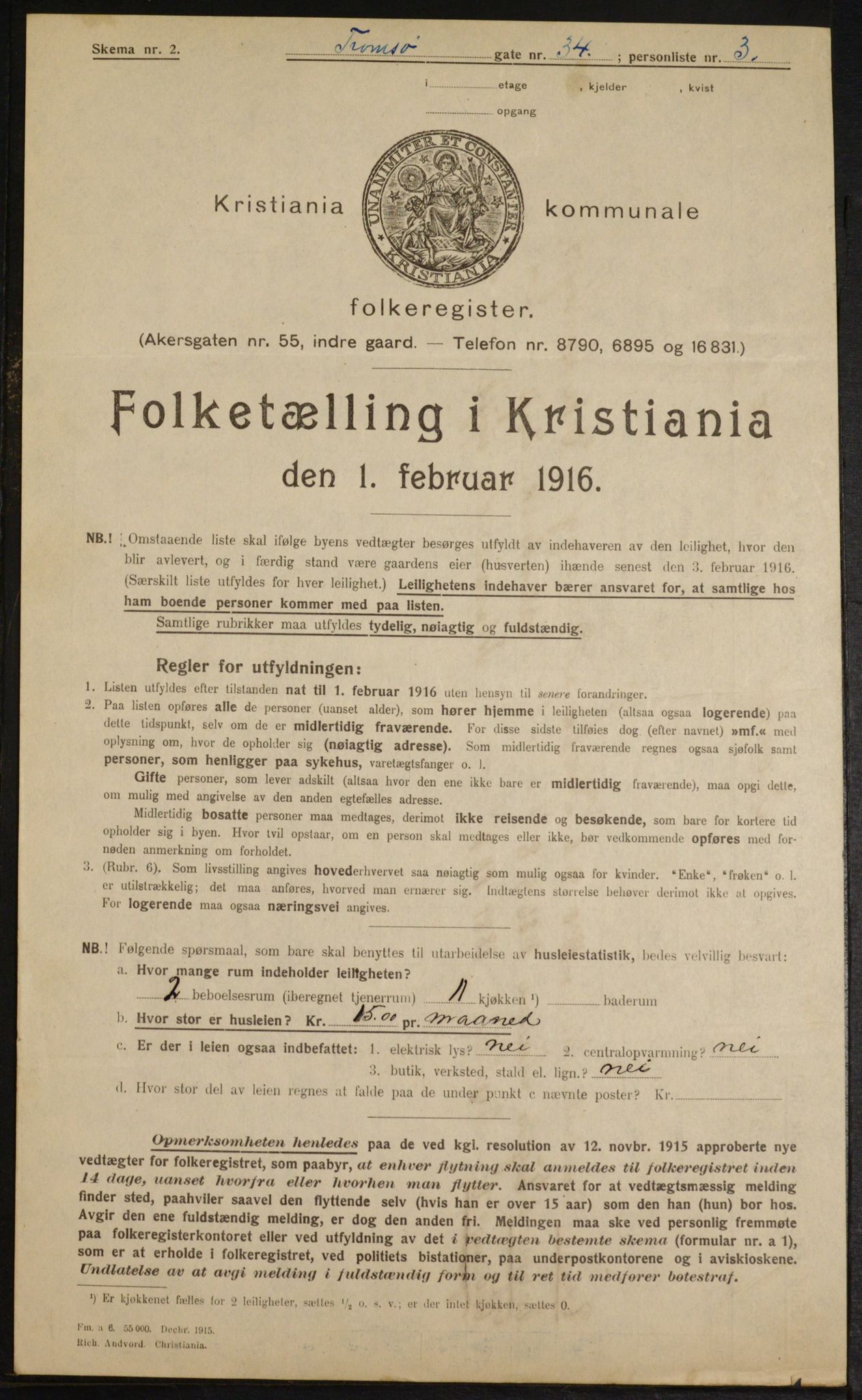 OBA, Kommunal folketelling 1.2.1916 for Kristiania, 1916, s. 119151