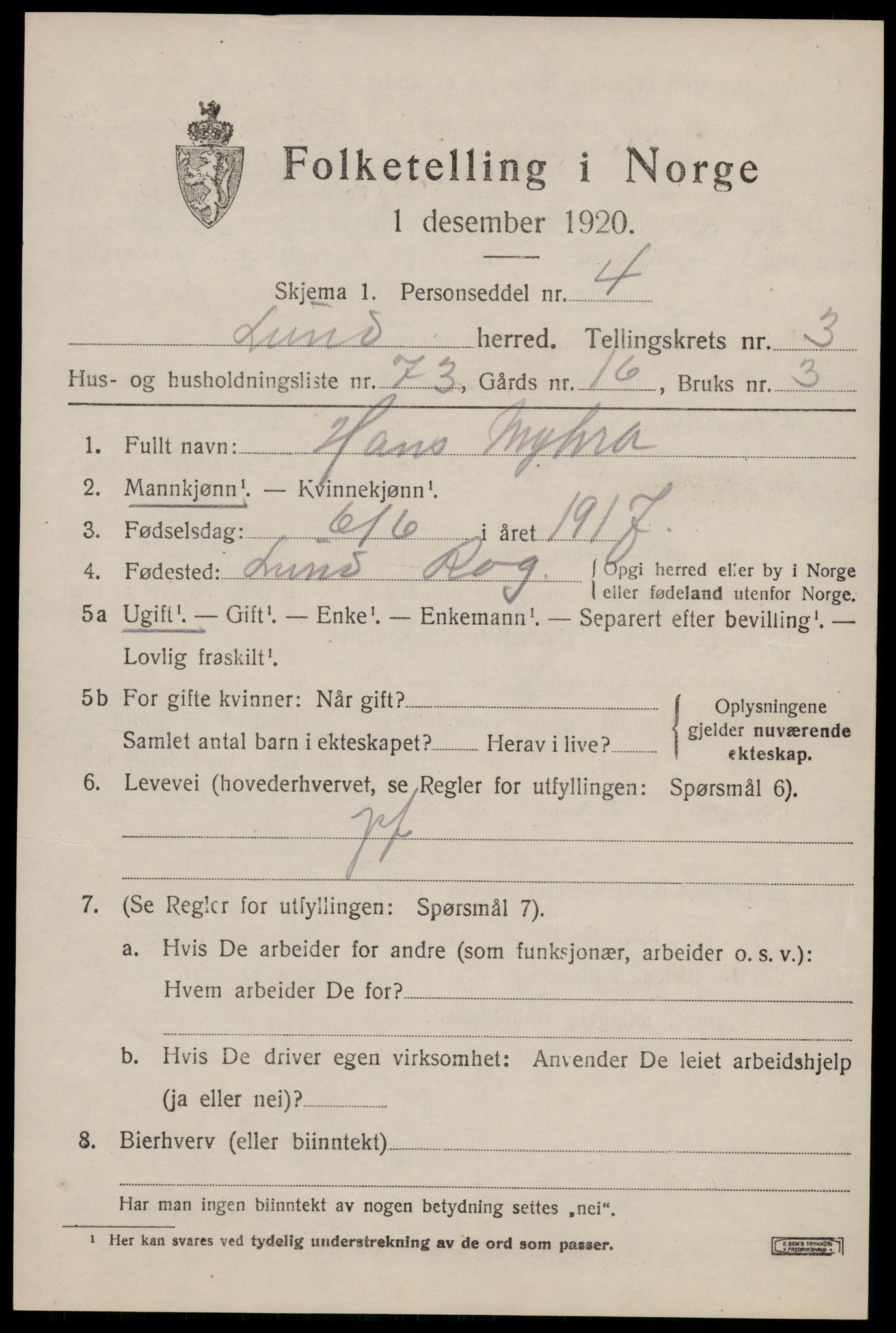 SAST, Folketelling 1920 for 1112 Lund herred, 1920, s. 2112