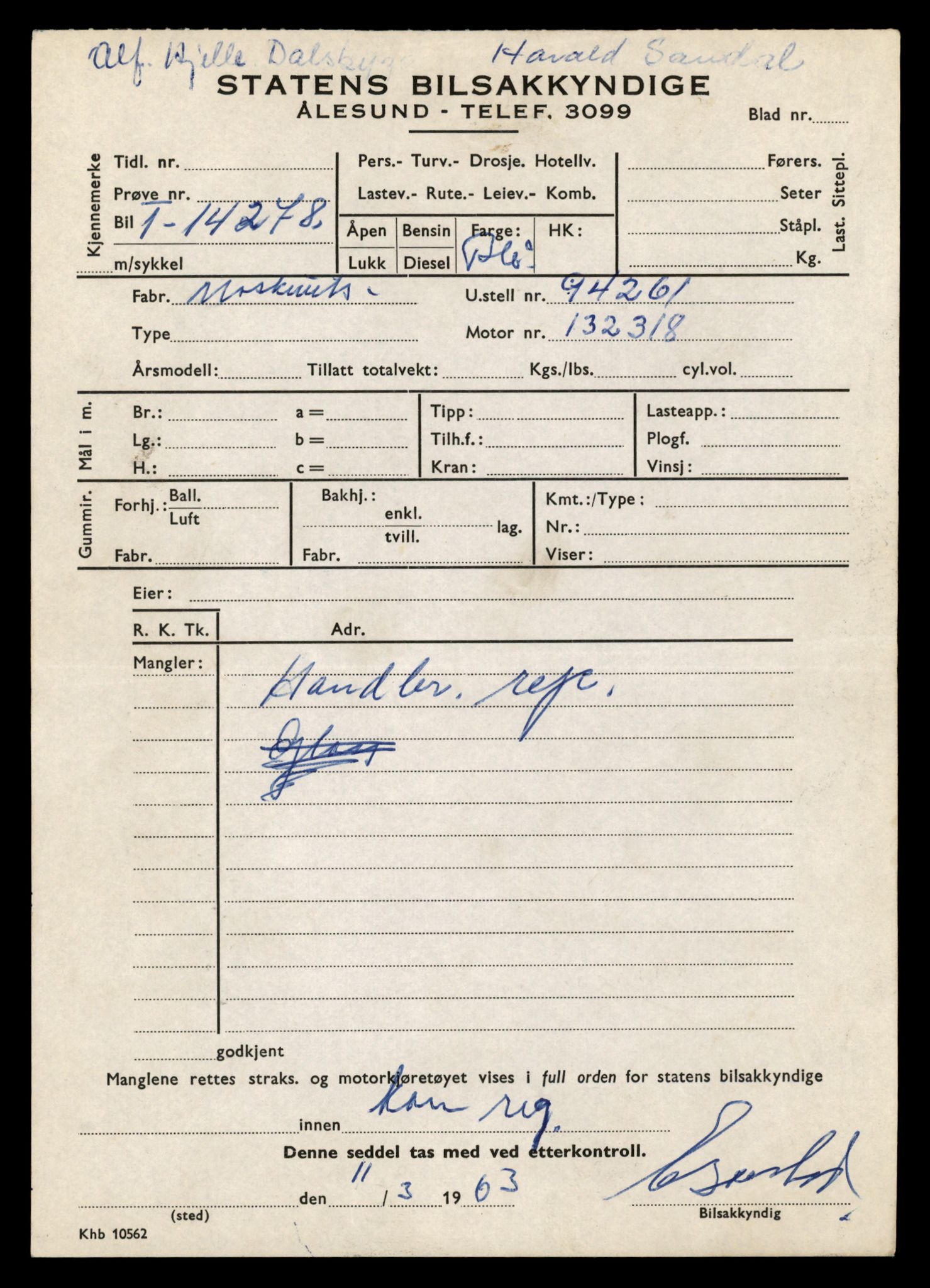 Møre og Romsdal vegkontor - Ålesund trafikkstasjon, AV/SAT-A-4099/F/Fe/L0044: Registreringskort for kjøretøy T 14205 - T 14319, 1927-1998, s. 2169