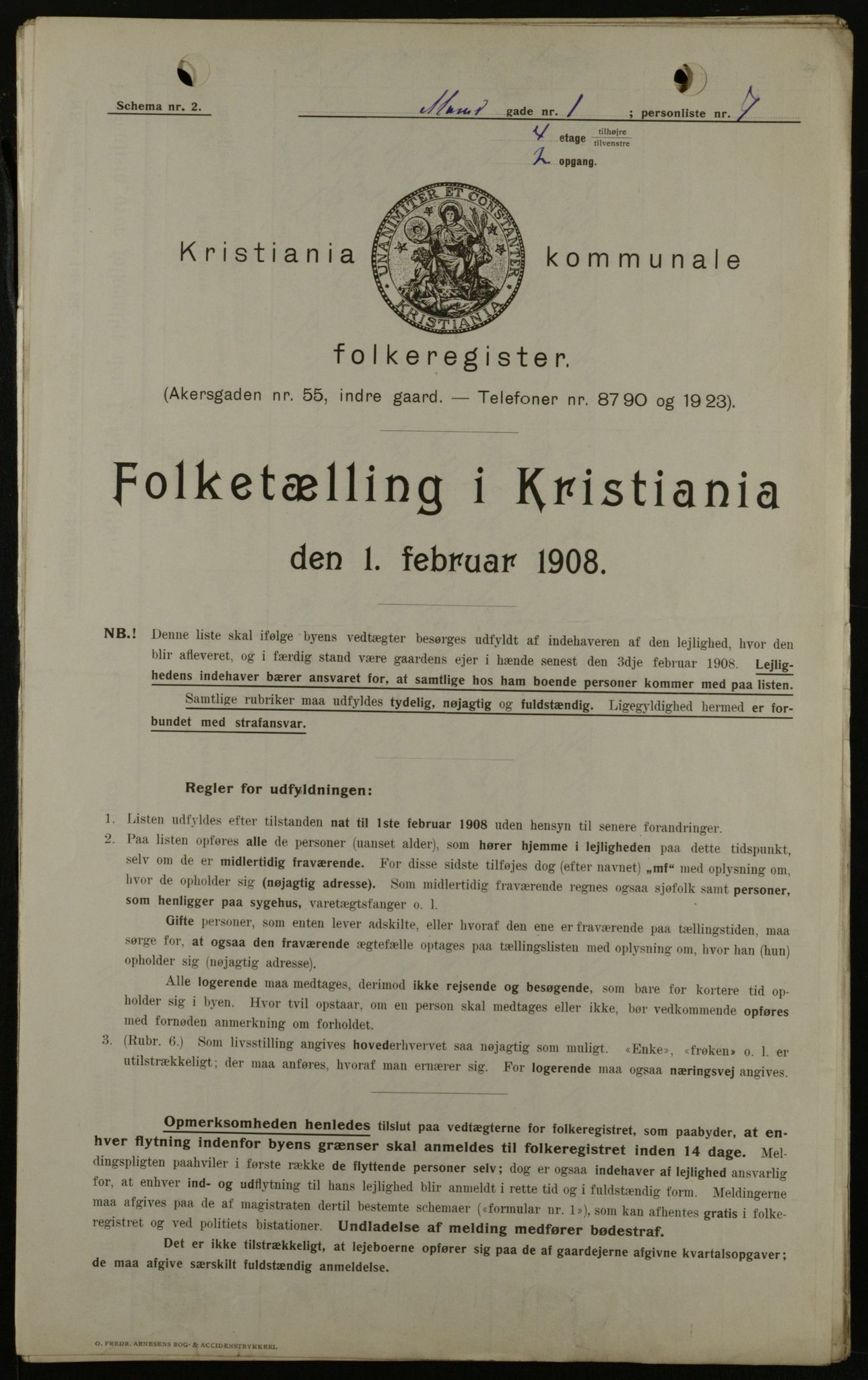 OBA, Kommunal folketelling 1.2.1908 for Kristiania kjøpstad, 1908, s. 53833