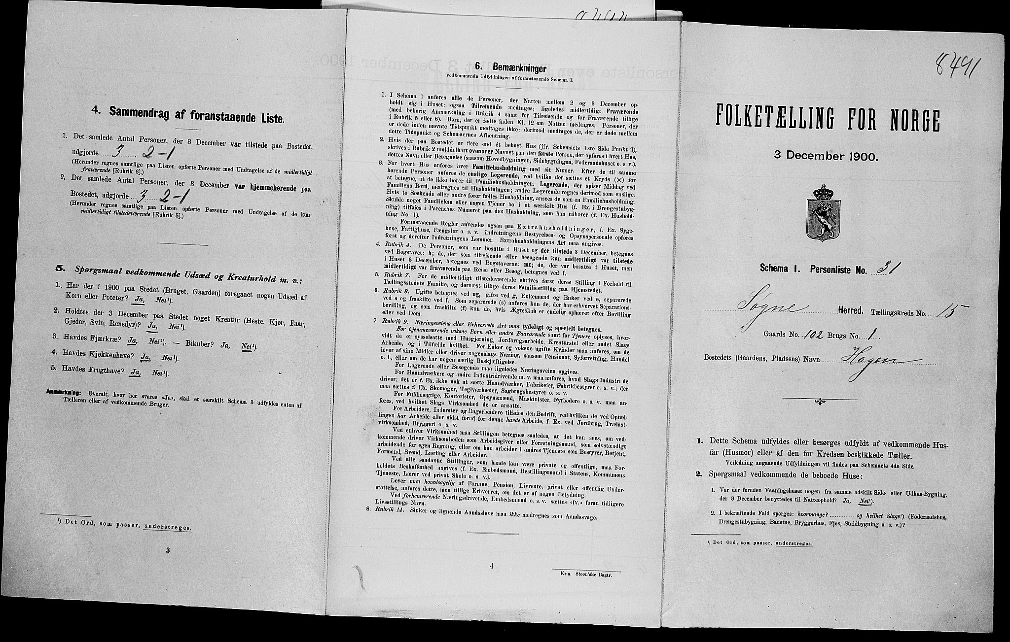 SAK, Folketelling 1900 for 1018 Søgne herred, 1900, s. 1259