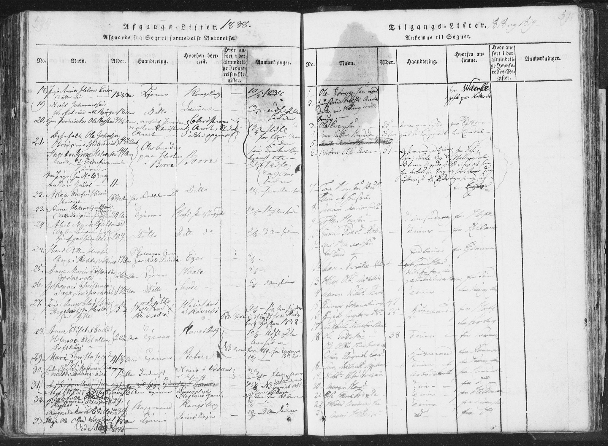 Sandsvær kirkebøker, AV/SAKO-A-244/F/Fa/L0004: Ministerialbok nr. I 4, 1817-1839, s. 594-595