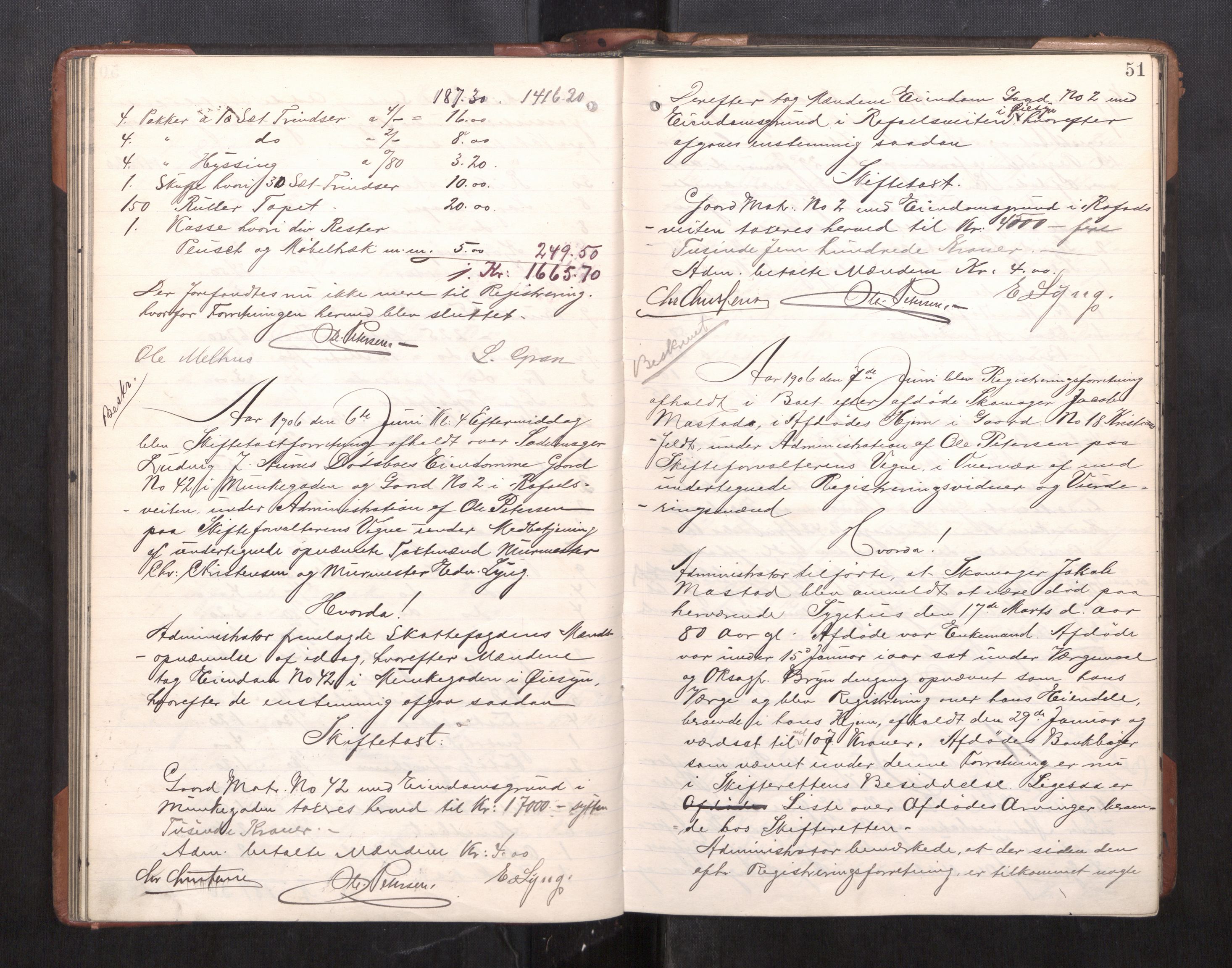 Trondheim byfogd, AV/SAT-A-0003/1/3/3C/L0025: Skifteregistreringsprotokoll - 24/1-14/7. (u/ register), 1906-1909, s. 51