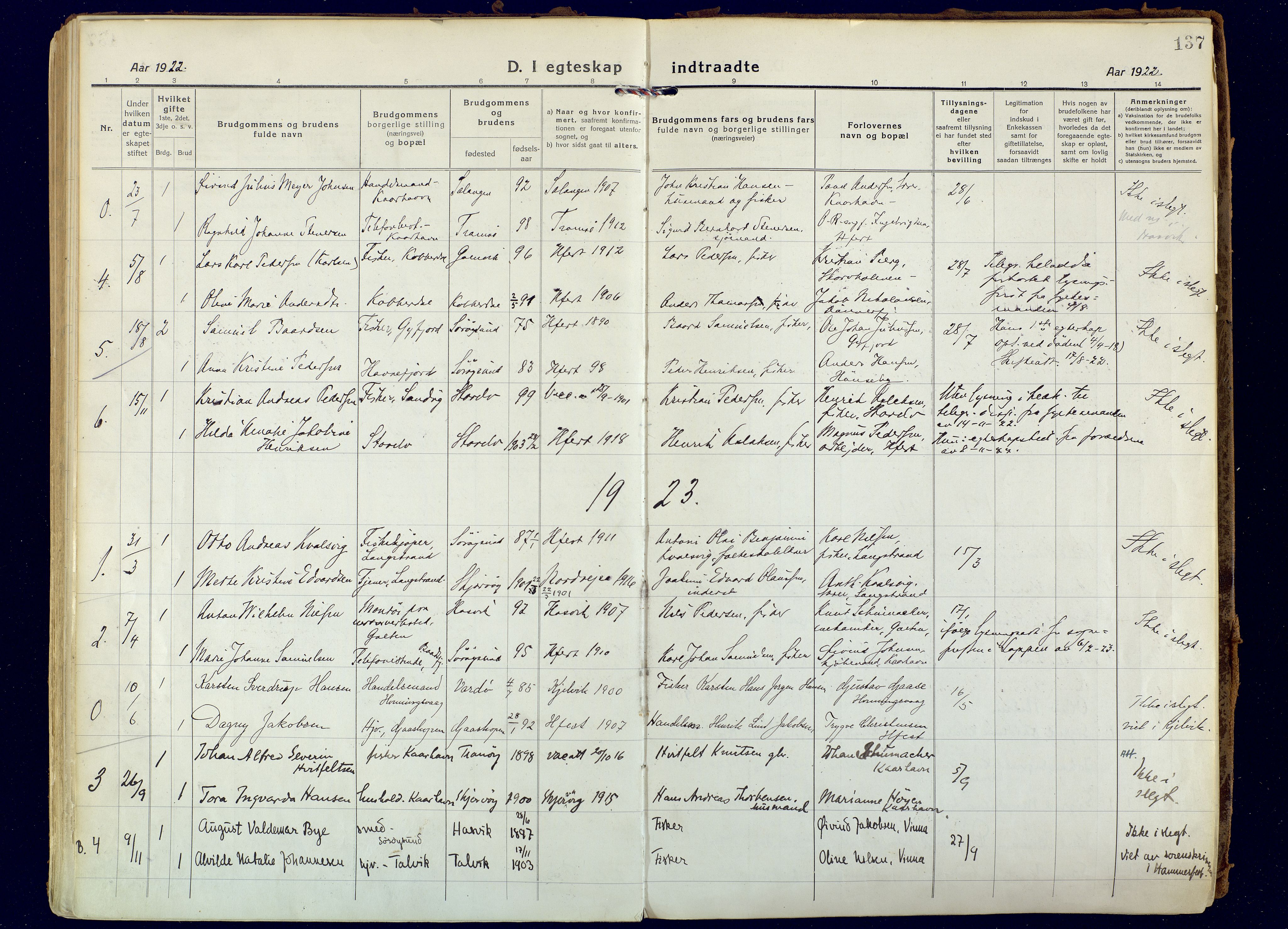 Hammerfest sokneprestkontor, SATØ/S-1347: Ministerialbok nr. 18, 1918-1933, s. 137