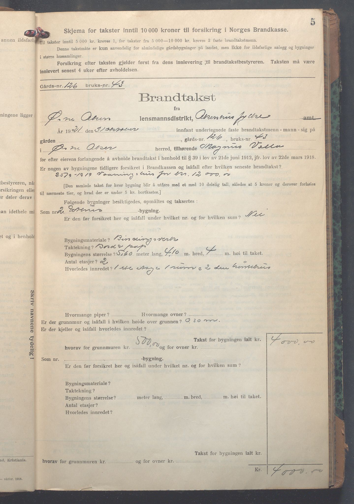 Lensmennene i Aker, OBA/A-10133/F/Fc/L0021: Branntakstprotokoll, 1921-1928, s. 5