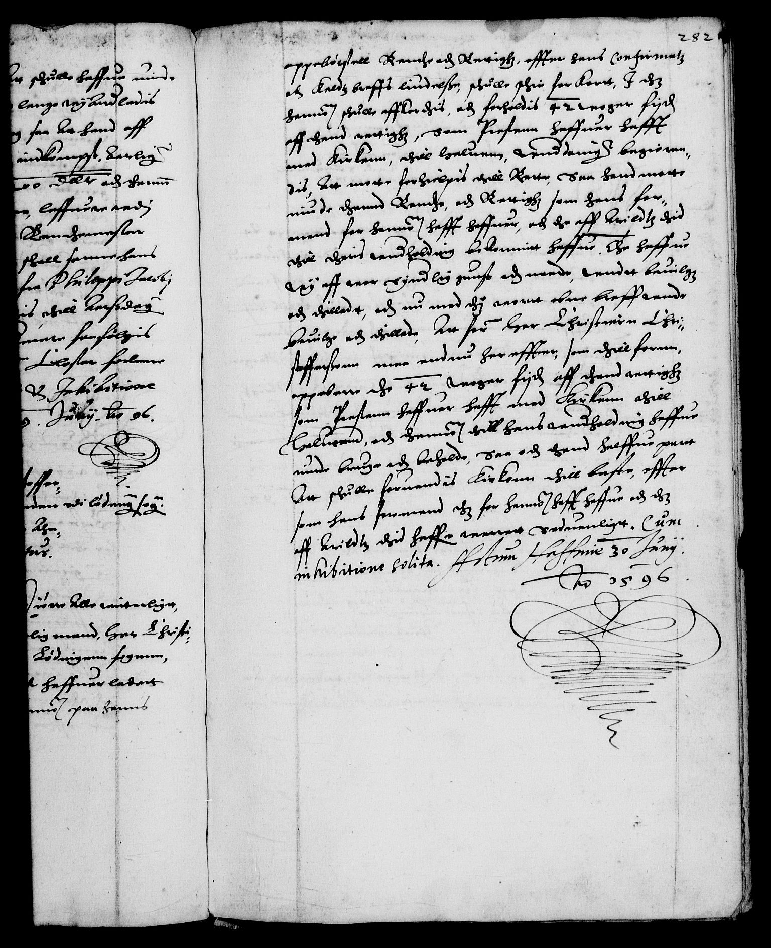 Danske Kanselli 1572-1799, RA/EA-3023/F/Fc/Fca/Fcaa/L0002: Norske registre (mikrofilm), 1588-1596, s. 282a
