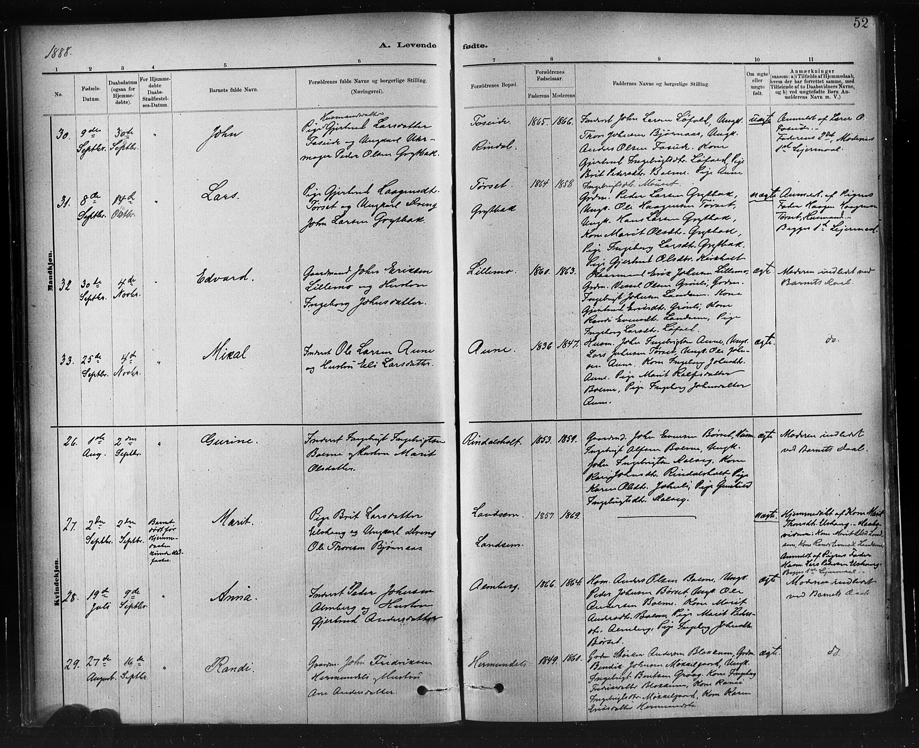 Ministerialprotokoller, klokkerbøker og fødselsregistre - Møre og Romsdal, AV/SAT-A-1454/598/L1069: Ministerialbok nr. 598A03, 1882-1895, s. 52