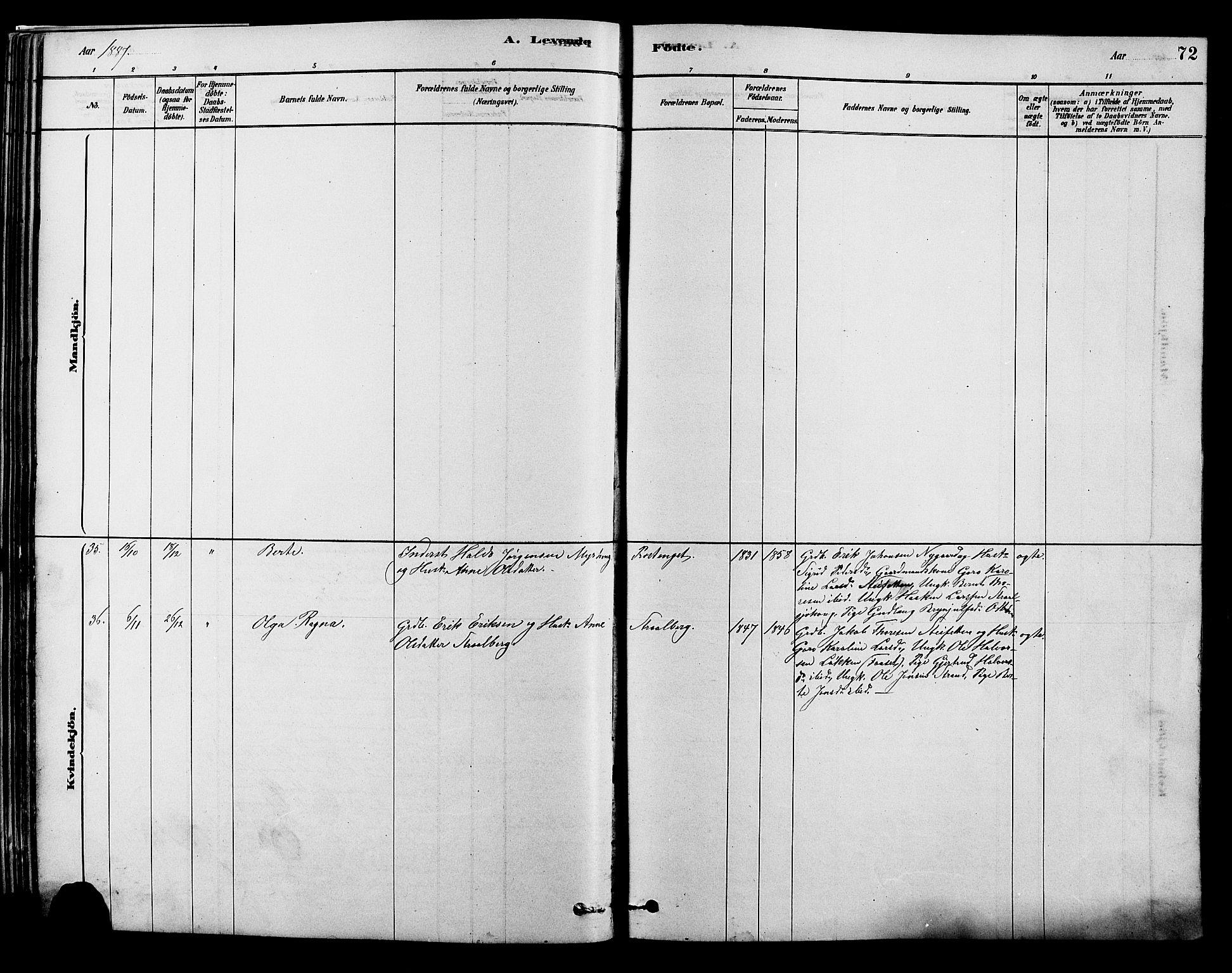 Alvdal prestekontor, SAH/PREST-060/H/Ha/Hab/L0003: Klokkerbok nr. 3, 1878-1907, s. 72