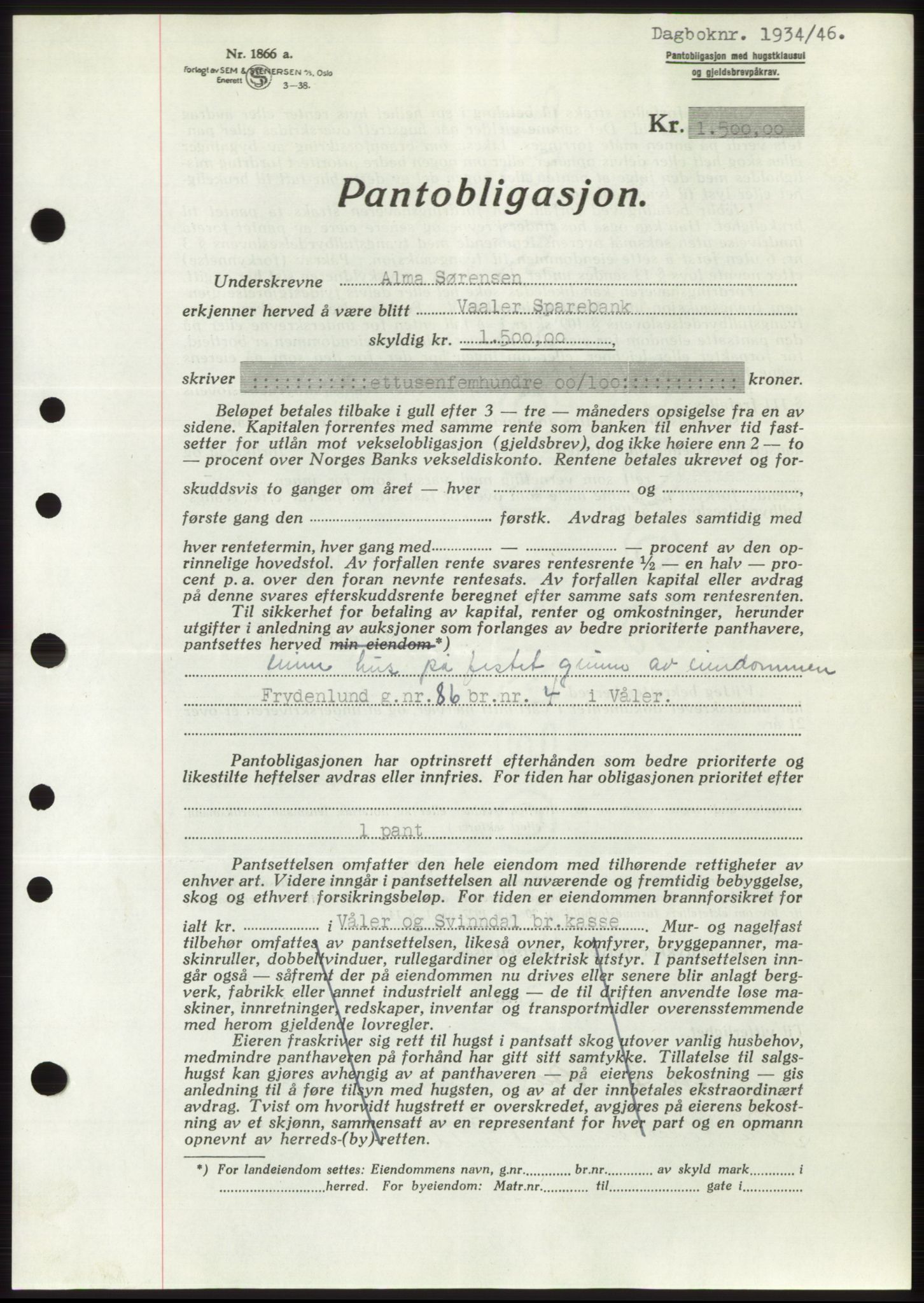 Moss sorenskriveri, SAO/A-10168: Pantebok nr. B15, 1946-1946, Dagboknr: 1934/1946
