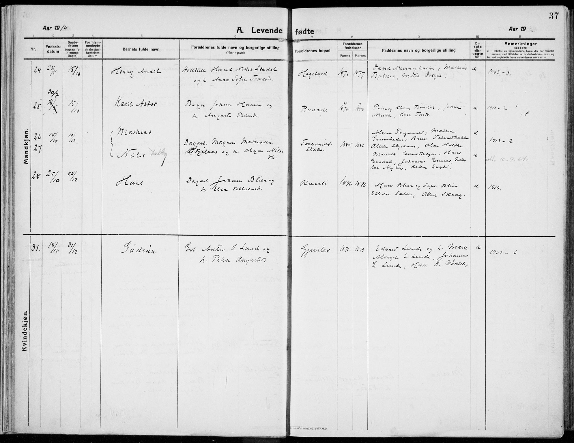 Kolbu prestekontor, AV/SAH-PREST-110/H/Ha/Haa/L0002: Ministerialbok nr. 2, 1912-1926, s. 37