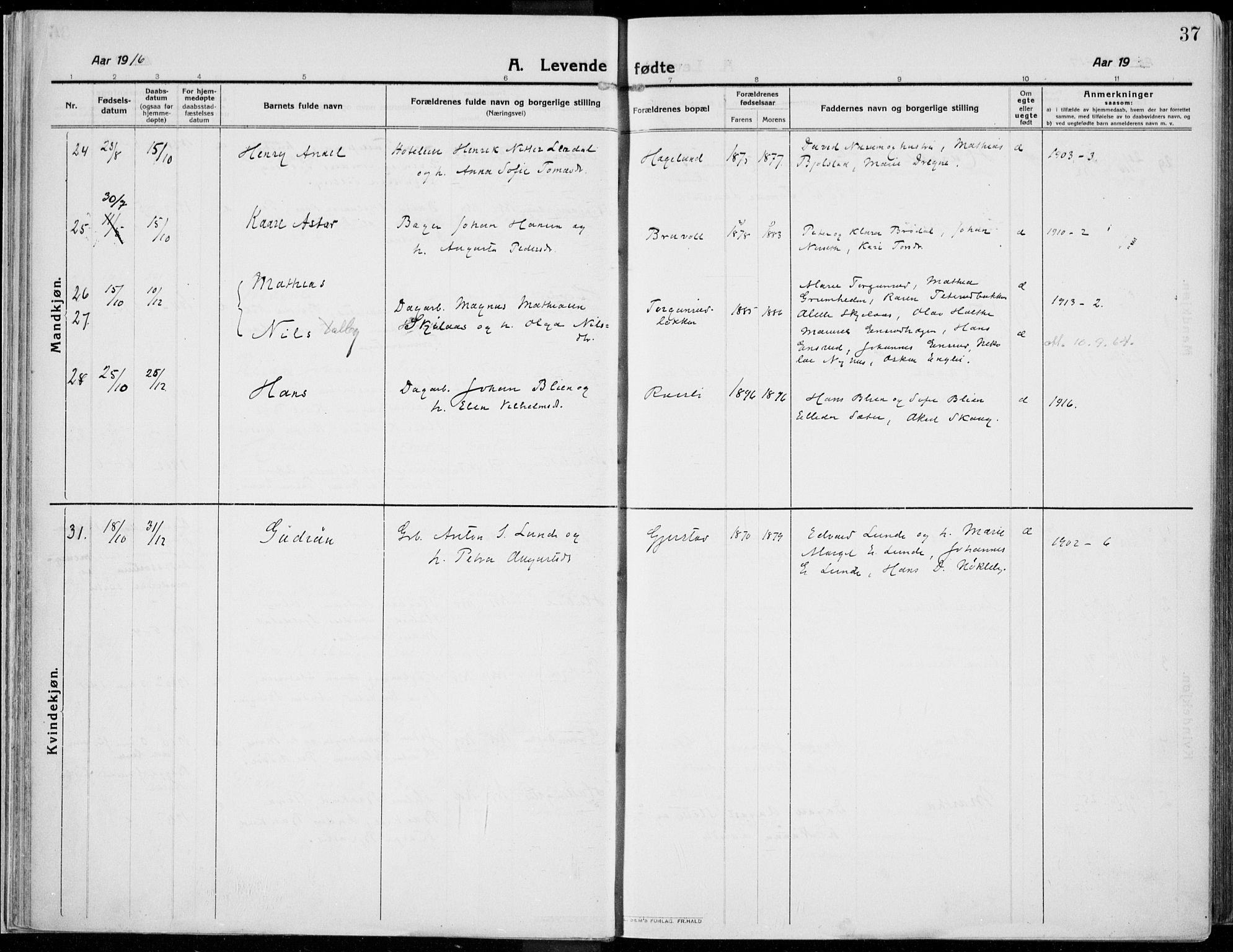 Kolbu prestekontor, SAH/PREST-110/H/Ha/Haa/L0002: Ministerialbok nr. 2, 1912-1926, s. 37