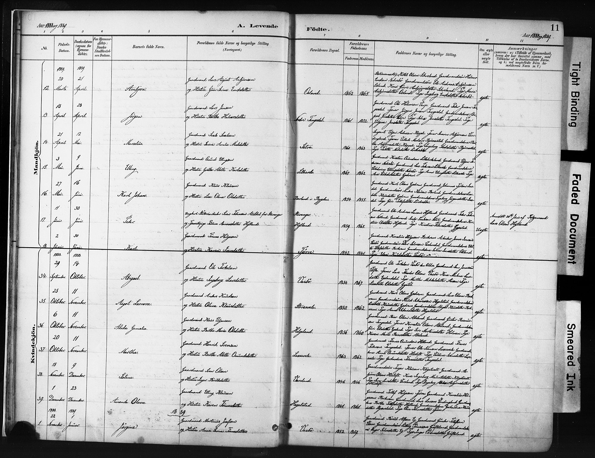 Helleland sokneprestkontor, AV/SAST-A-101810: Ministerialbok nr. A 9, 1887-1908, s. 11