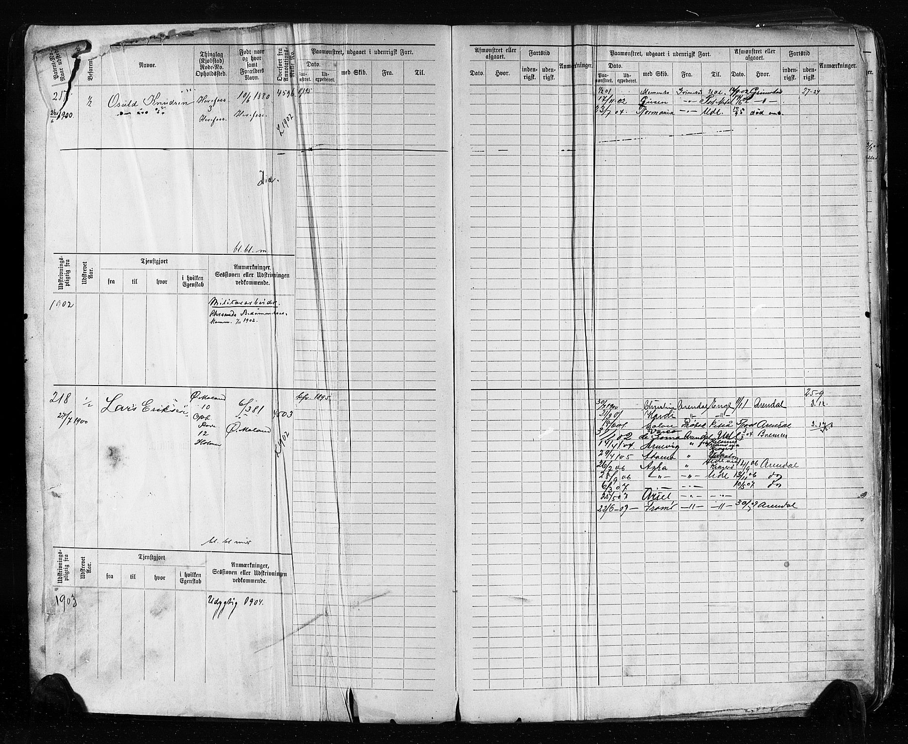 Arendal mønstringskrets, SAK/2031-0012/F/Fb/L0020: Hovedrulle A nr 217-968, S-18, 1900-1910, s. 3