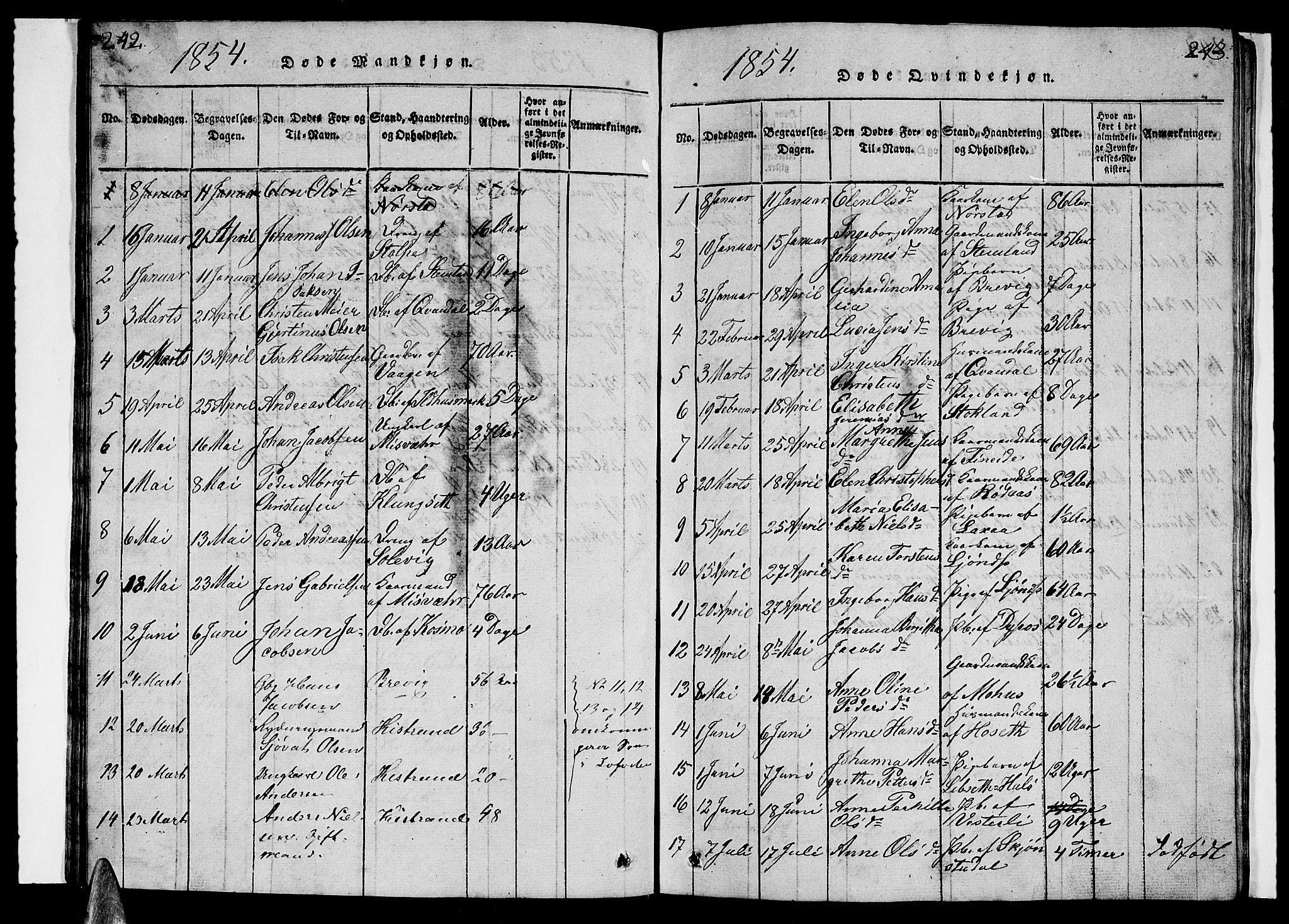 Ministerialprotokoller, klokkerbøker og fødselsregistre - Nordland, AV/SAT-A-1459/852/L0752: Klokkerbok nr. 852C03, 1840-1855, s. 242-243