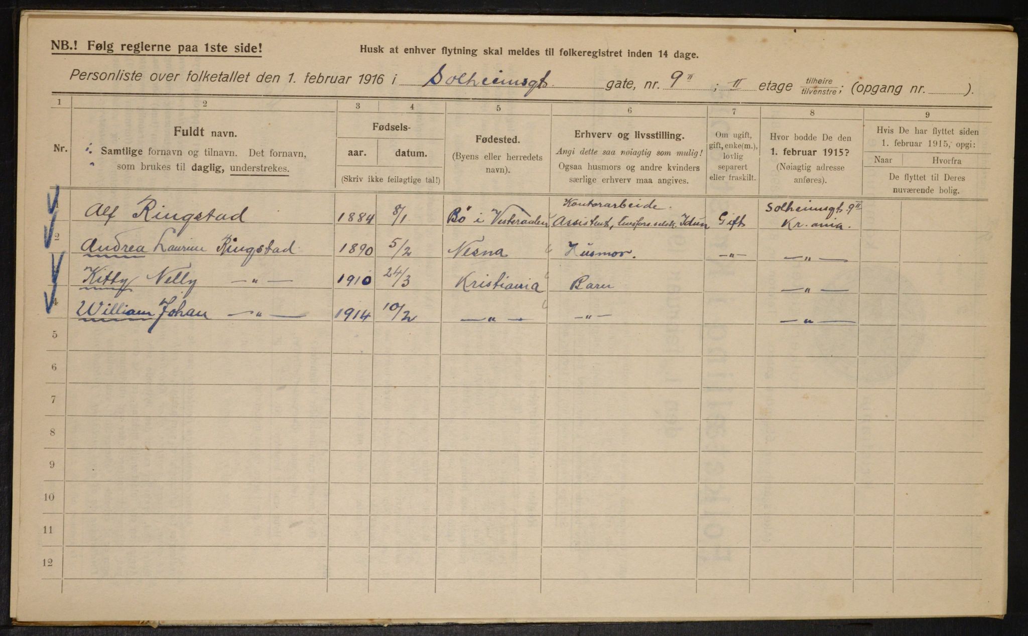 OBA, Kommunal folketelling 1.2.1916 for Kristiania, 1916, s. 102124