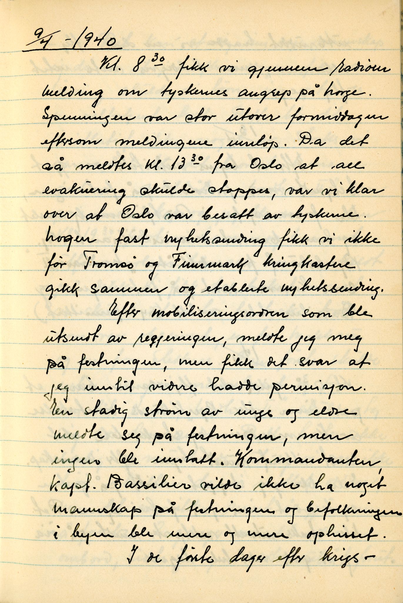 Reidar Johnsens dagbok fra 2. verdenskrig, VAMU/A-0052/F/L0001: Dagbok fra 2. verdenskrig, 1940-1942