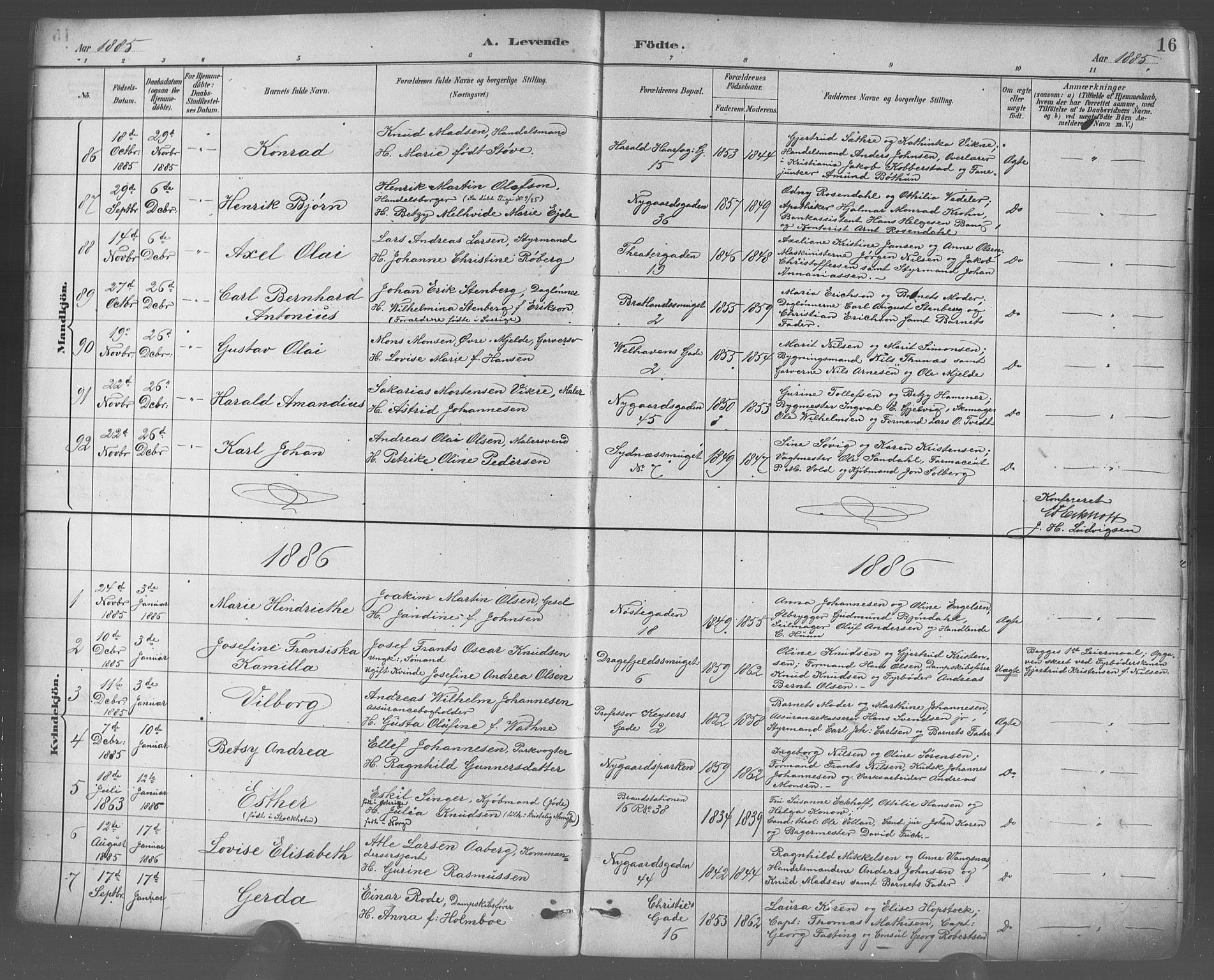 Johanneskirken sokneprestembete, AV/SAB-A-76001/H/Hab: Klokkerbok nr. A 1, 1885-1900, s. 16