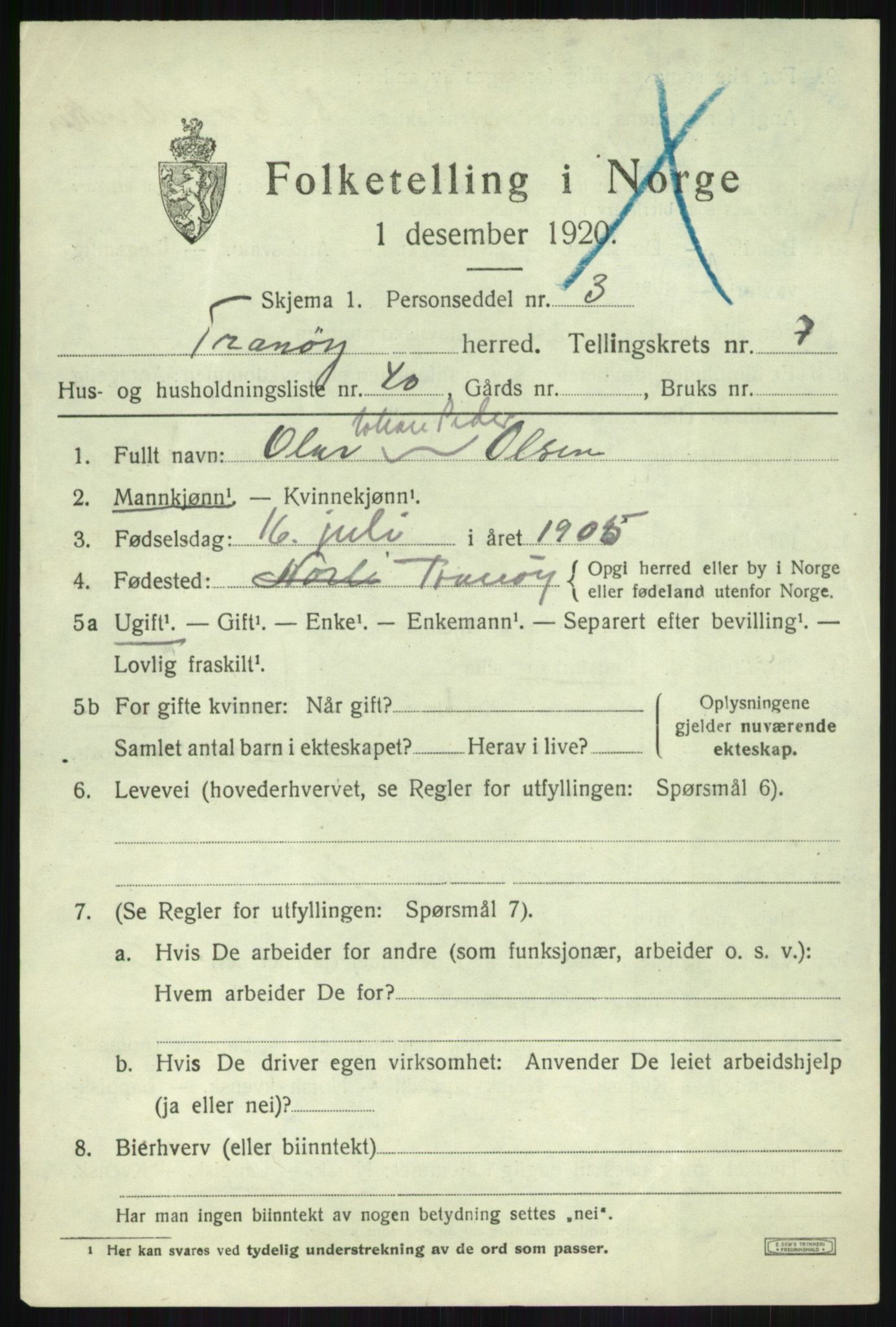 SATØ, Folketelling 1920 for 1927 Tranøy herred, 1920, s. 3811