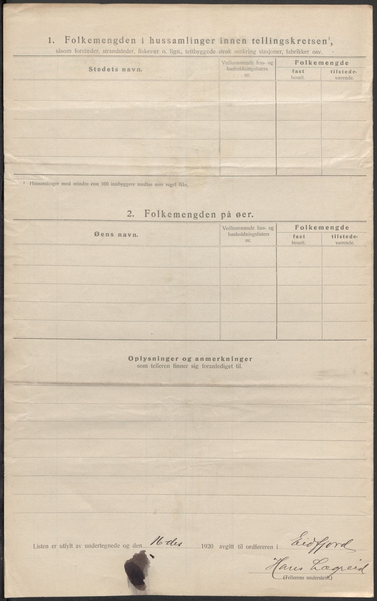 SAB, Folketelling 1920 for 1232 Eidfjord herred, 1920, s. 16