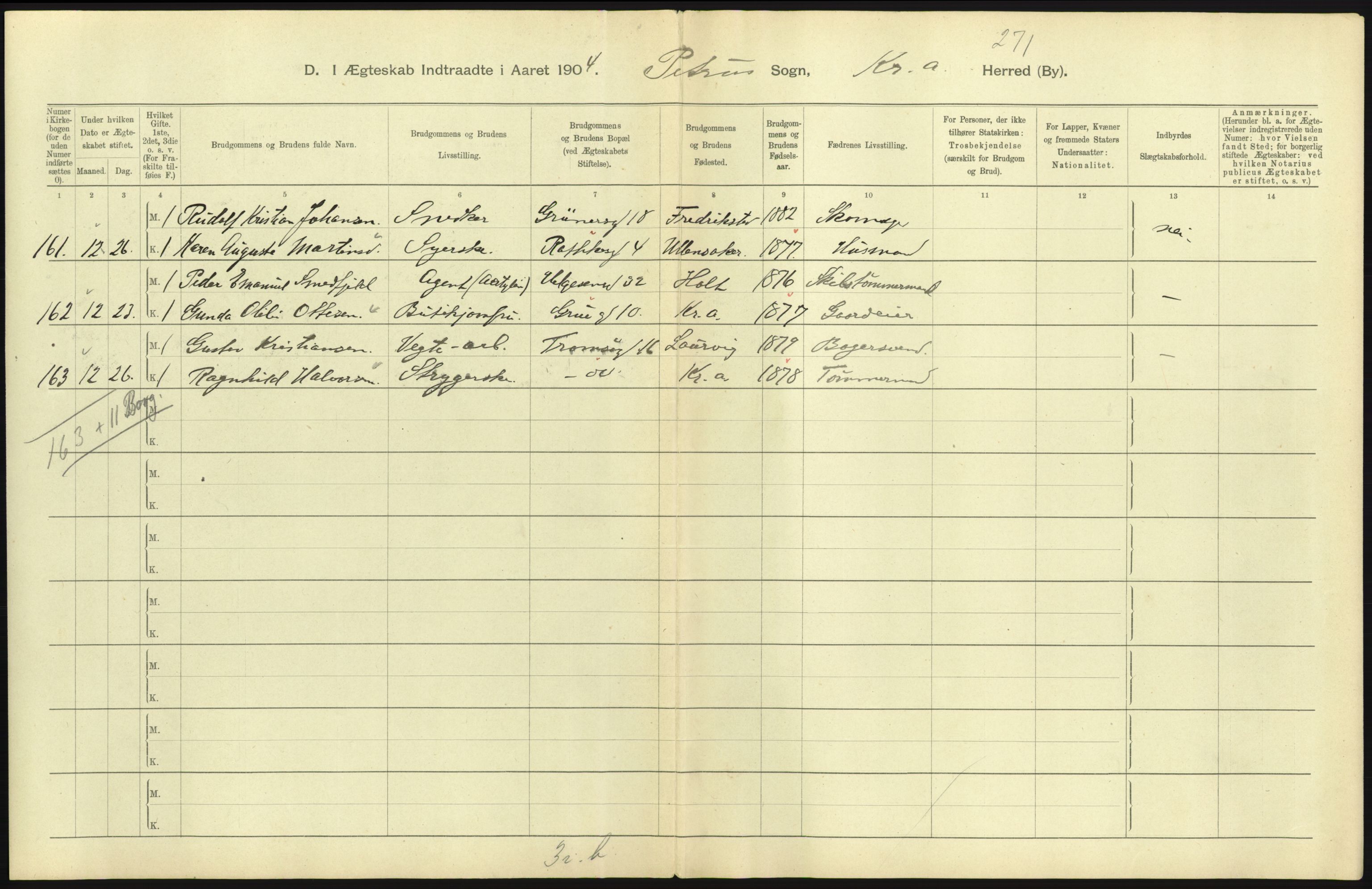 Statistisk sentralbyrå, Sosiodemografiske emner, Befolkning, AV/RA-S-2228/D/Df/Dfa/Dfab/L0004: Kristiania: Gifte, døde, 1904, s. 121