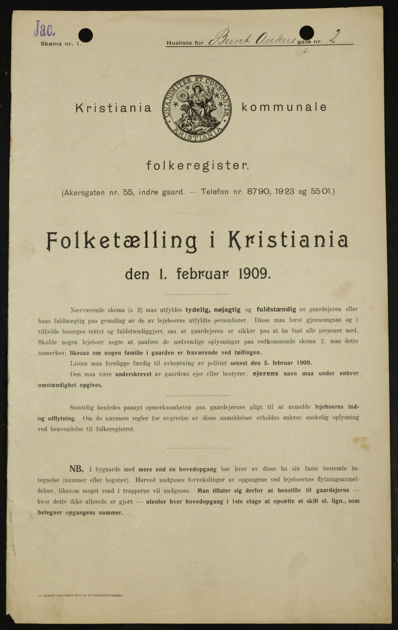 OBA, Kommunal folketelling 1.2.1909 for Kristiania kjøpstad, 1909, s. 4211