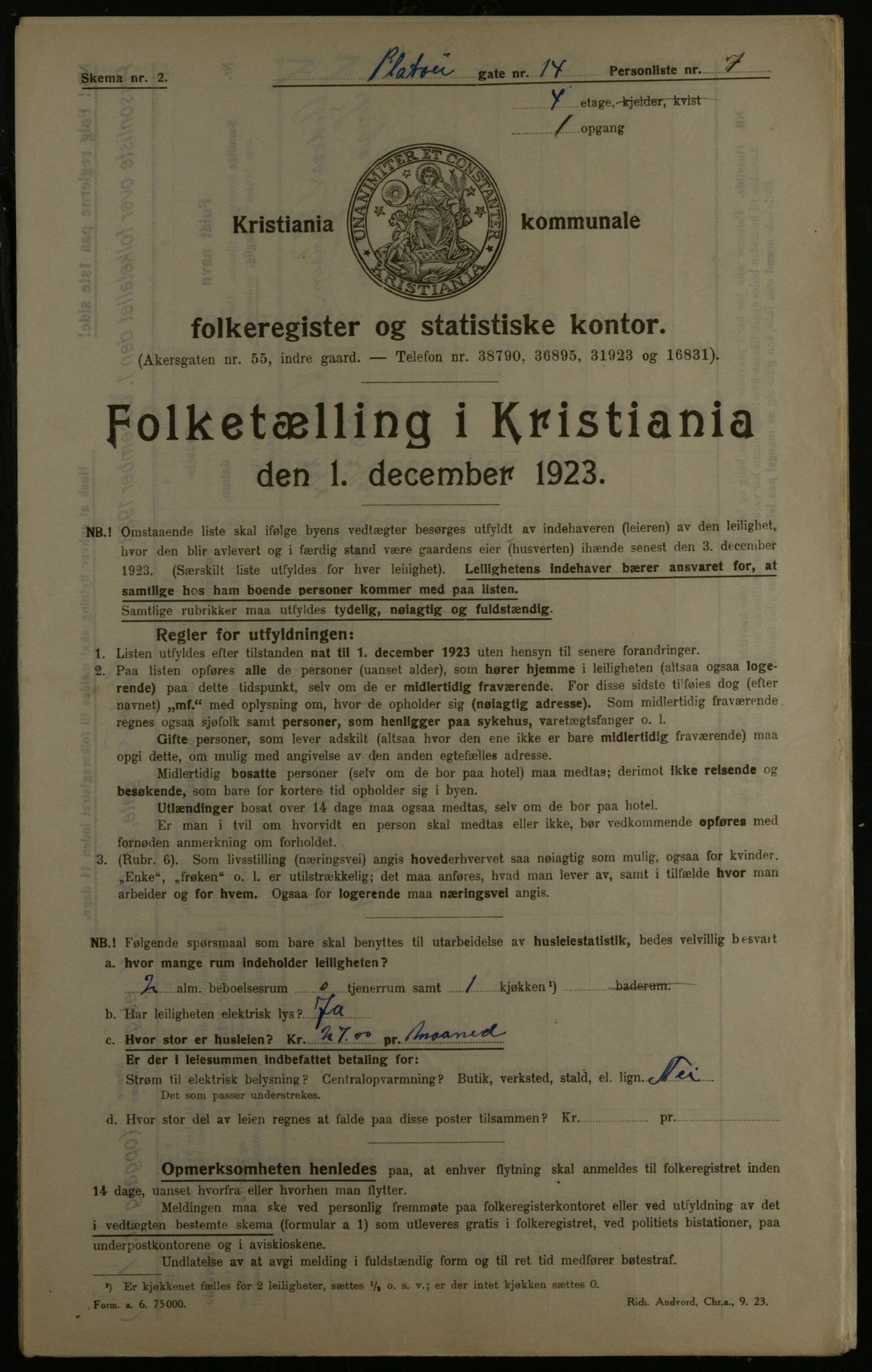 OBA, Kommunal folketelling 1.12.1923 for Kristiania, 1923, s. 88833