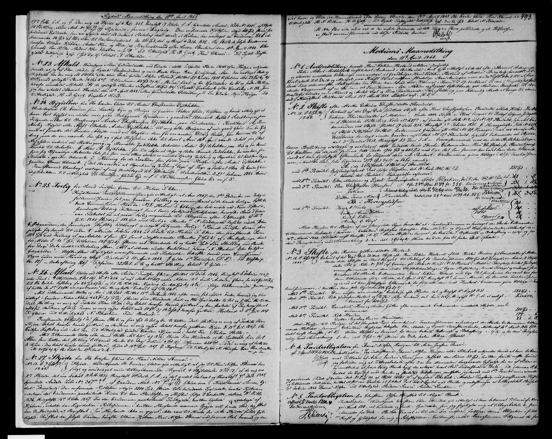 Eiker, Modum og Sigdal sorenskriveri, SAKO/A-123/G/Ga/Gaa/L0012b: Pantebok nr. I 12b, 1848-1850, s. 493