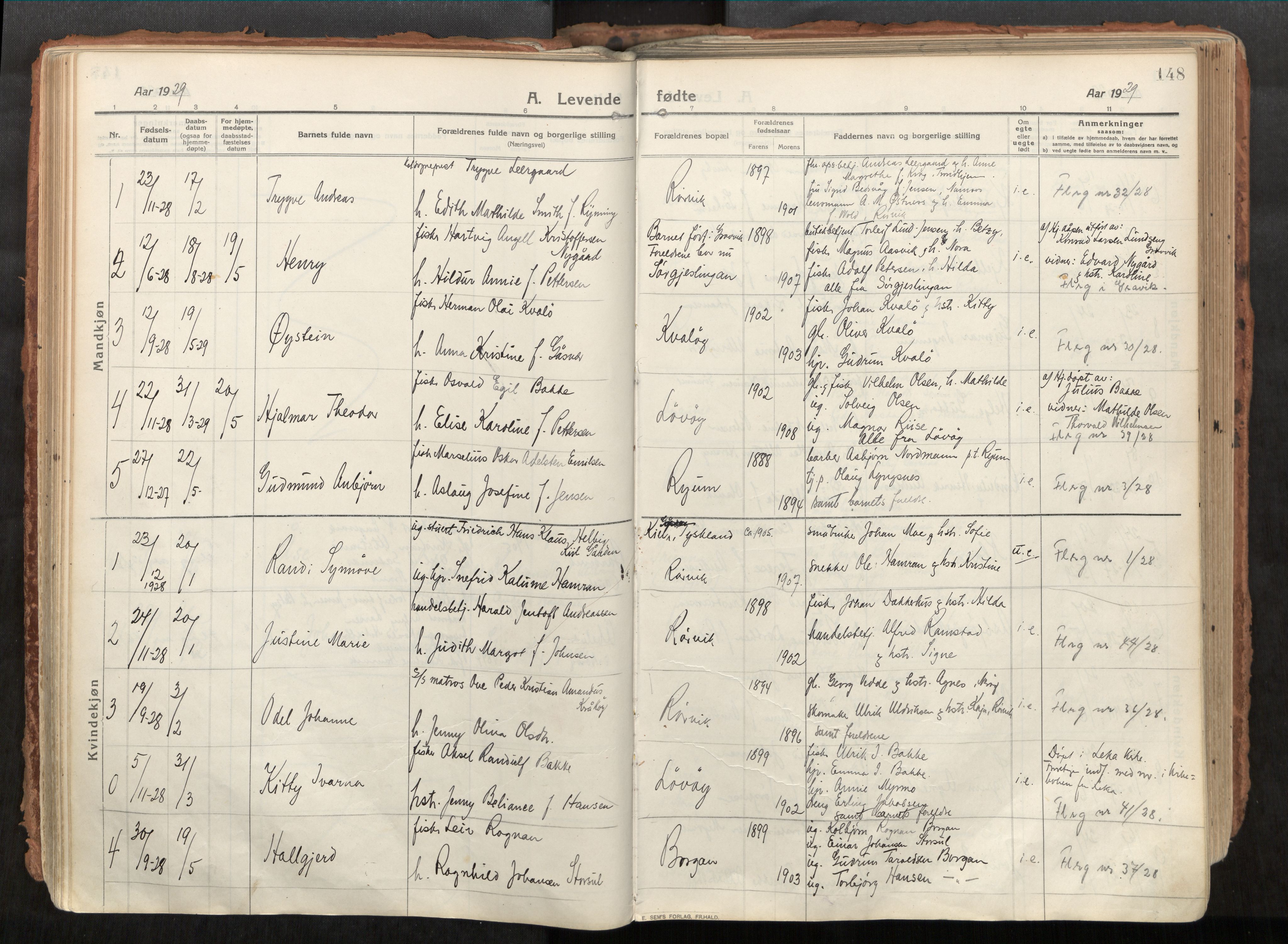 Vikna sokneprestkontor, AV/SAT-A-1173/1/I/I1/I1a/L0001: Ministerialbok nr. 1, 1913-1934, s. 148