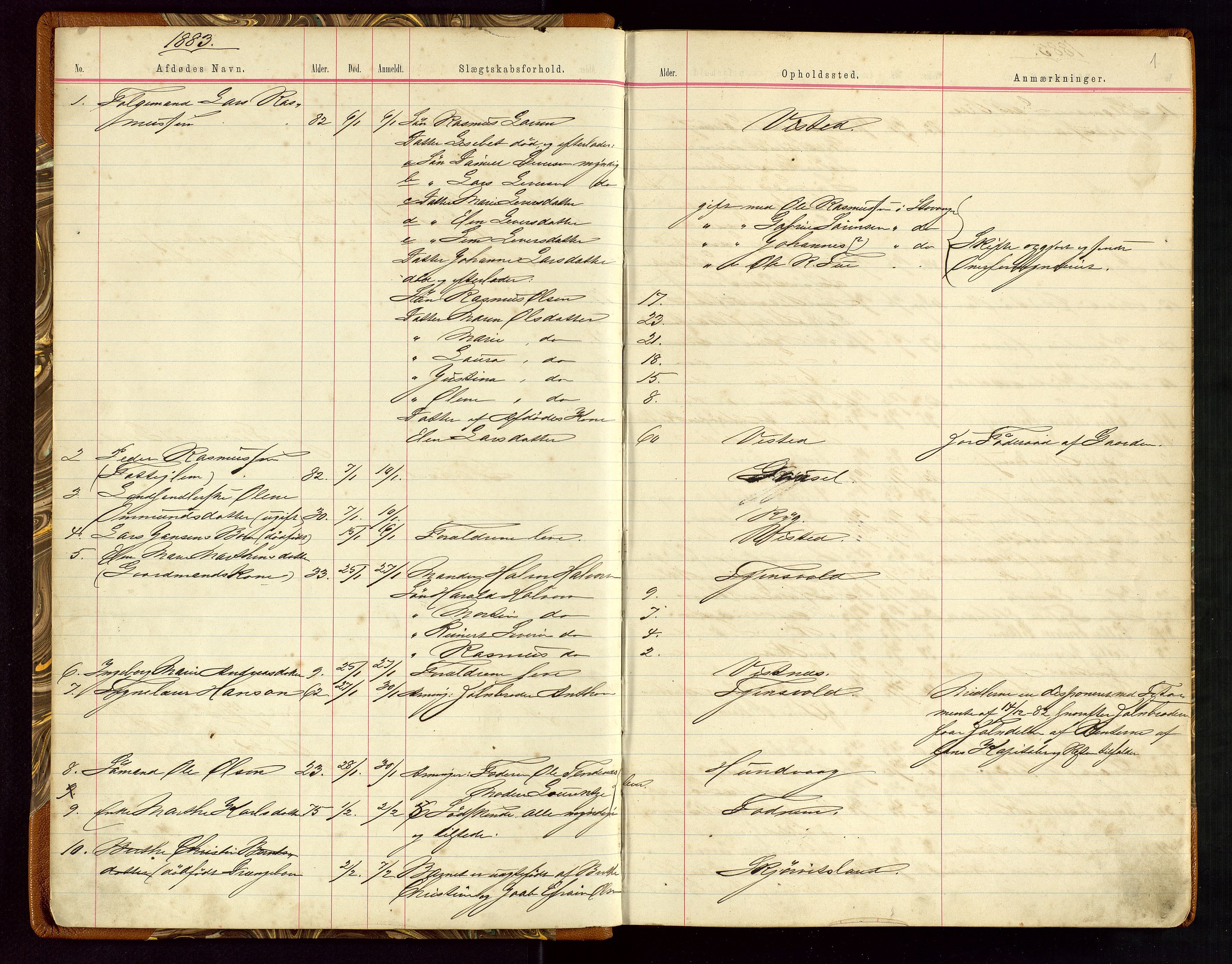 Hetland lensmannskontor, SAST/A-100101/Gga/L0001: Dødsfallprotokoll, 1883-1910, s. 1