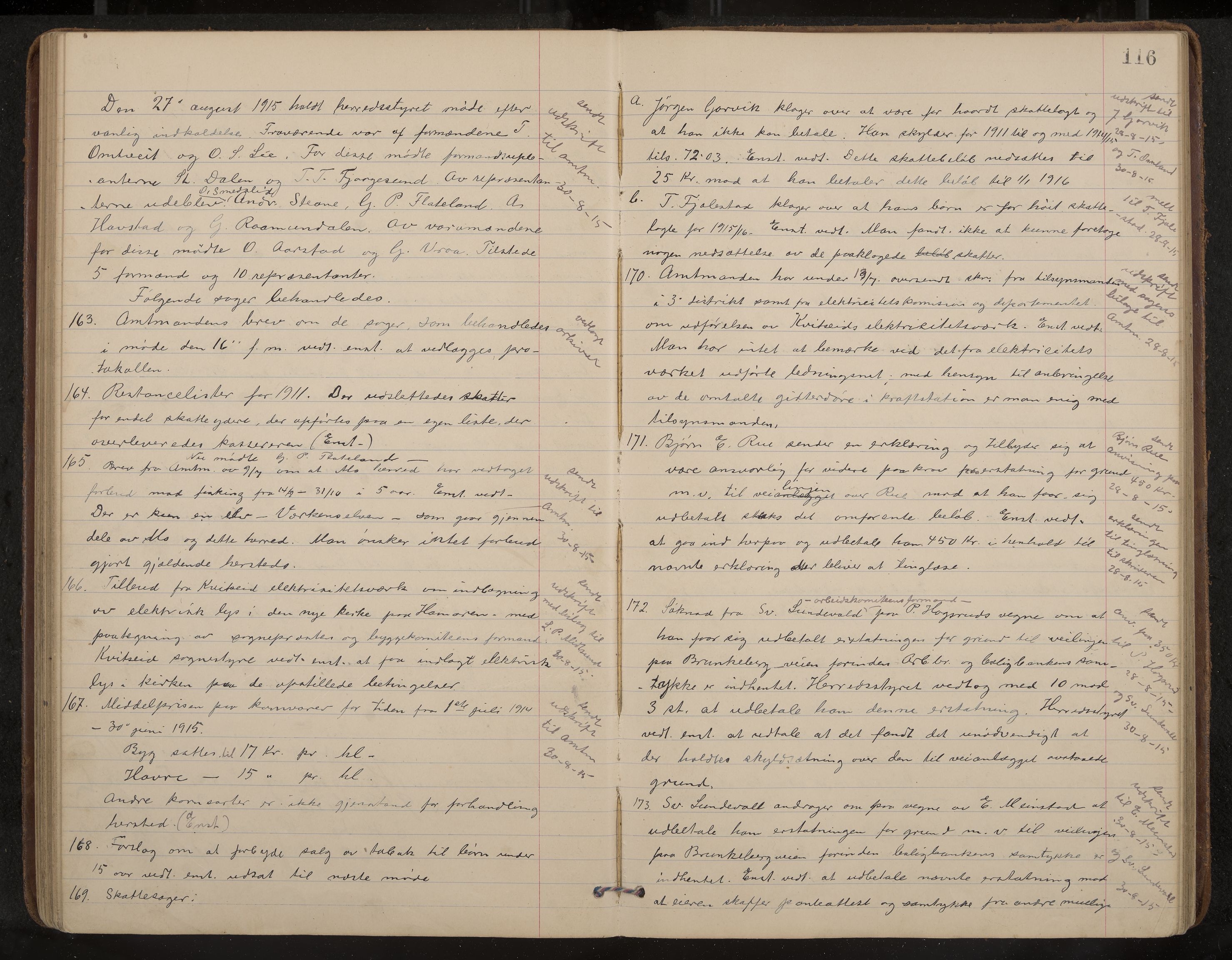 Kviteseid formannskap og sentraladministrasjon, IKAK/0829021/A/Aa/L0005: Møtebok, 1911-1918, s. 116