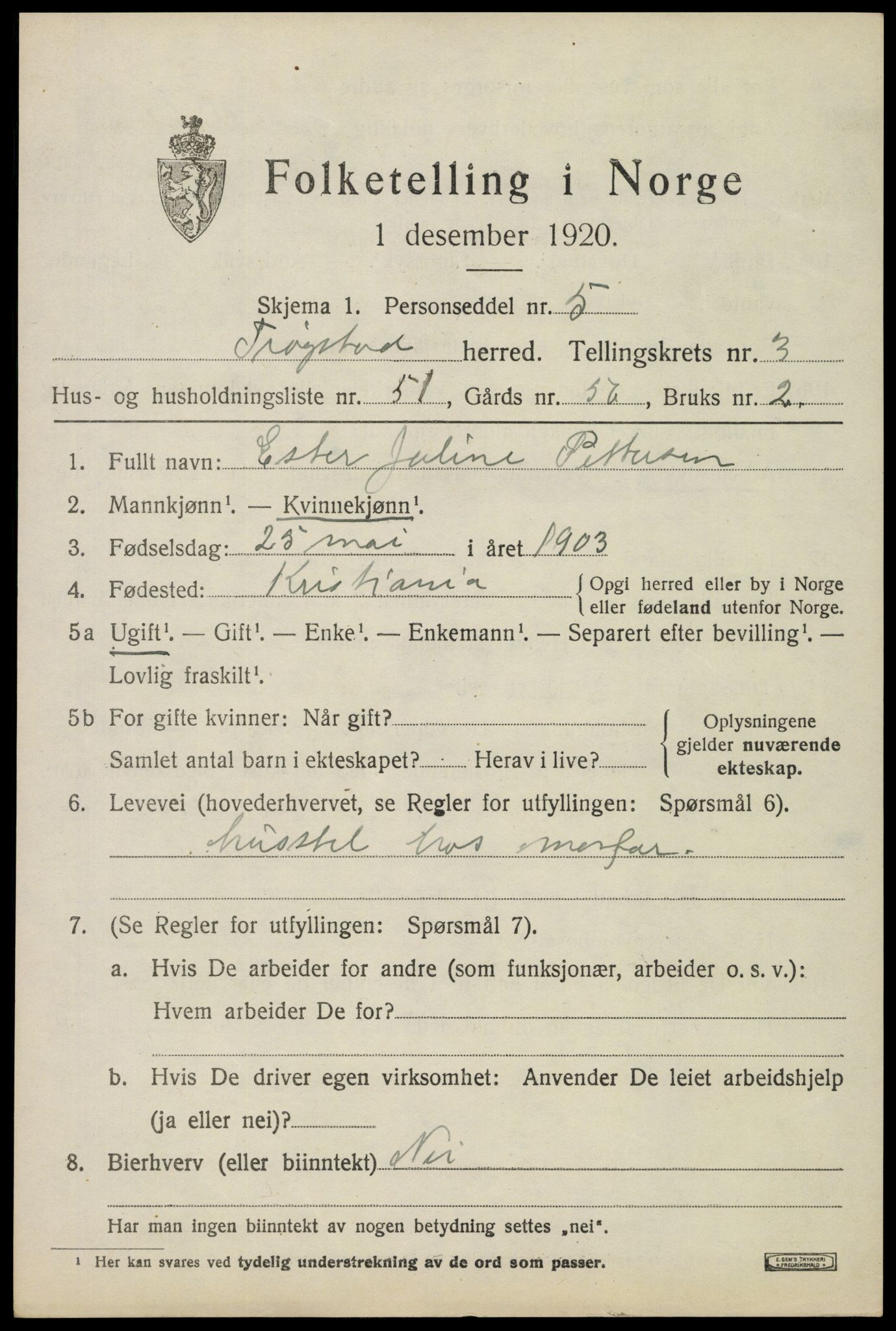 SAO, Folketelling 1920 for 0122 Trøgstad herred, 1920, s. 3912