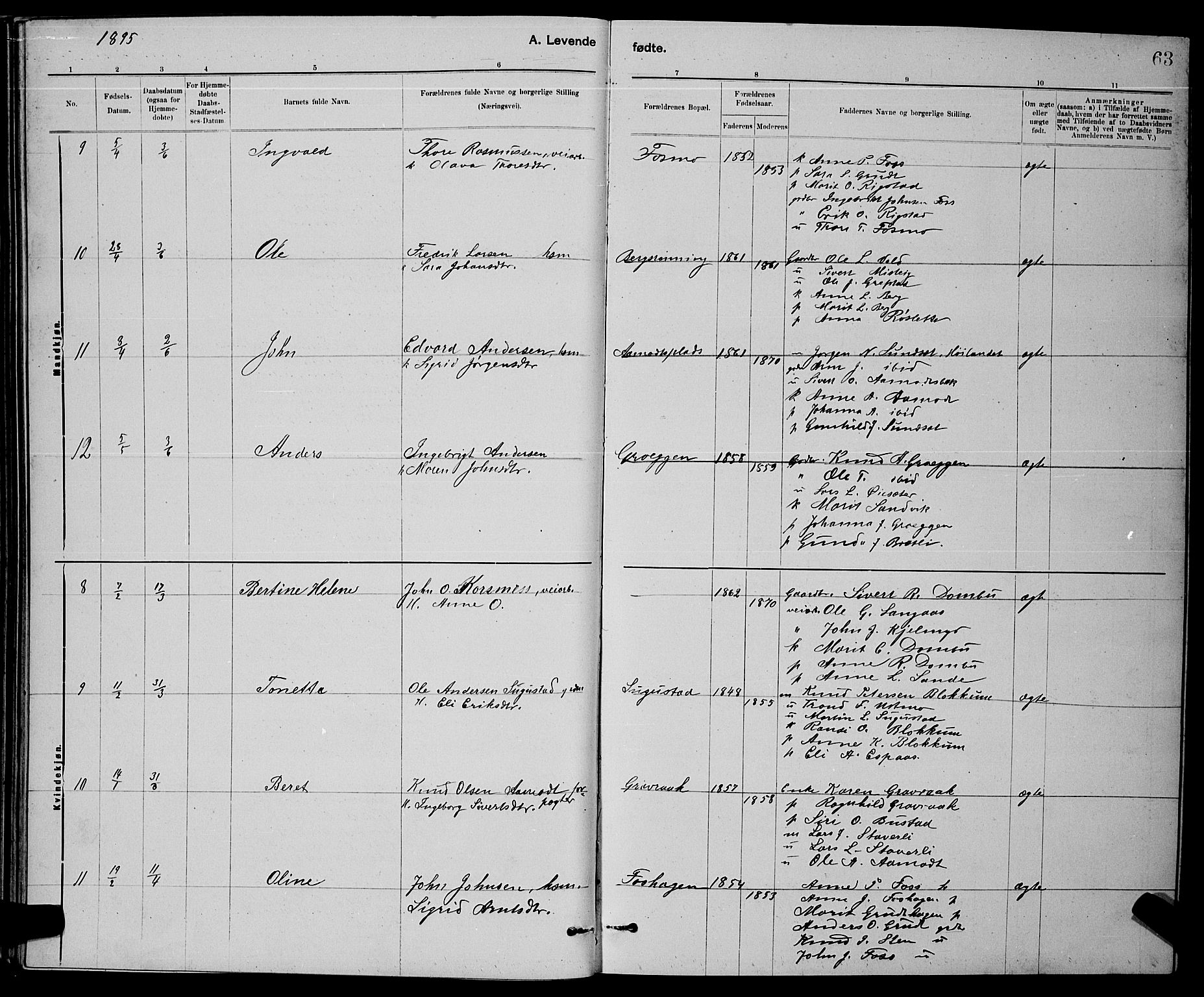 Ministerialprotokoller, klokkerbøker og fødselsregistre - Sør-Trøndelag, AV/SAT-A-1456/672/L0863: Klokkerbok nr. 672C02, 1888-1901, s. 63