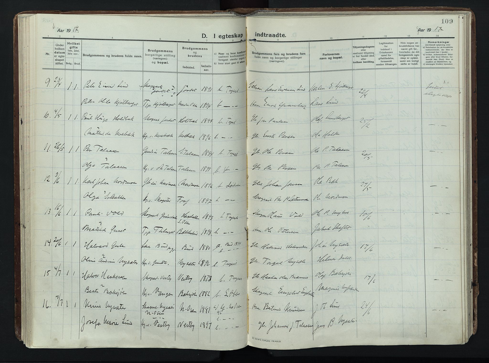 Trysil prestekontor, AV/SAH-PREST-046/H/Ha/Haa/L0014: Ministerialbok nr. 14, 1912-1923, s. 109