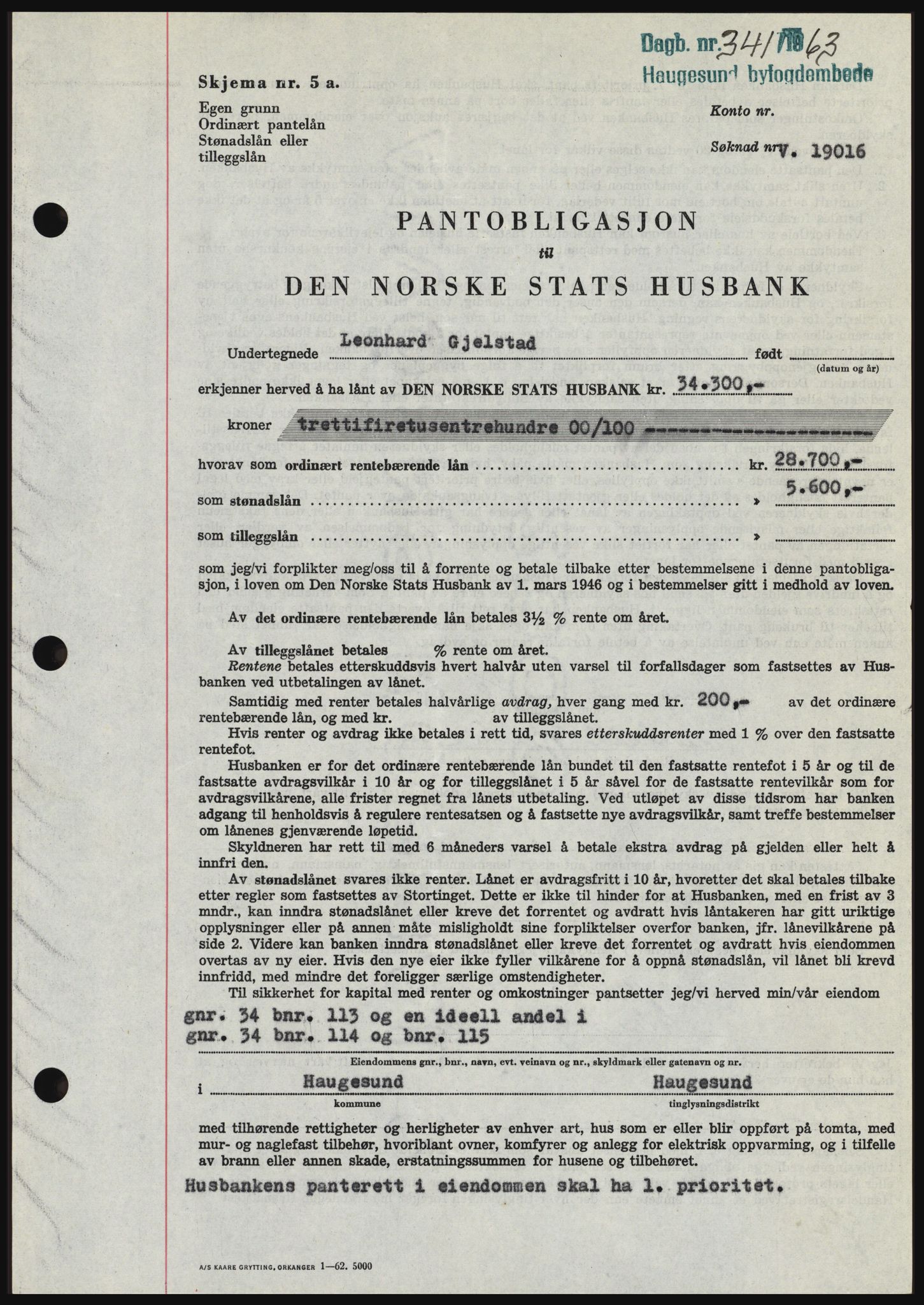 Haugesund tingrett, SAST/A-101415/01/II/IIC/L0050: Pantebok nr. B 50, 1962-1963, Dagboknr: 341/1963