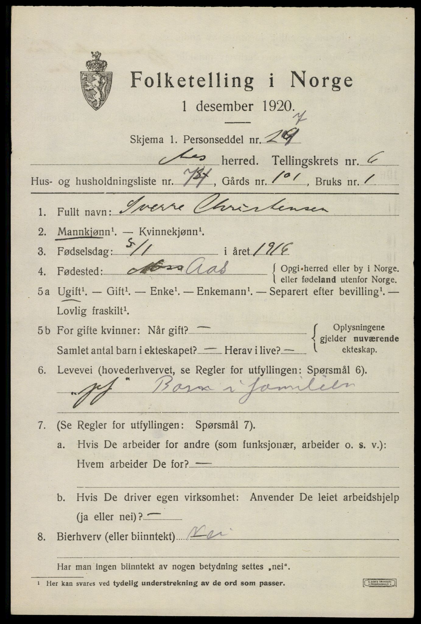 SAO, Folketelling 1920 for 0214 Ås herred, 1920, s. 7722