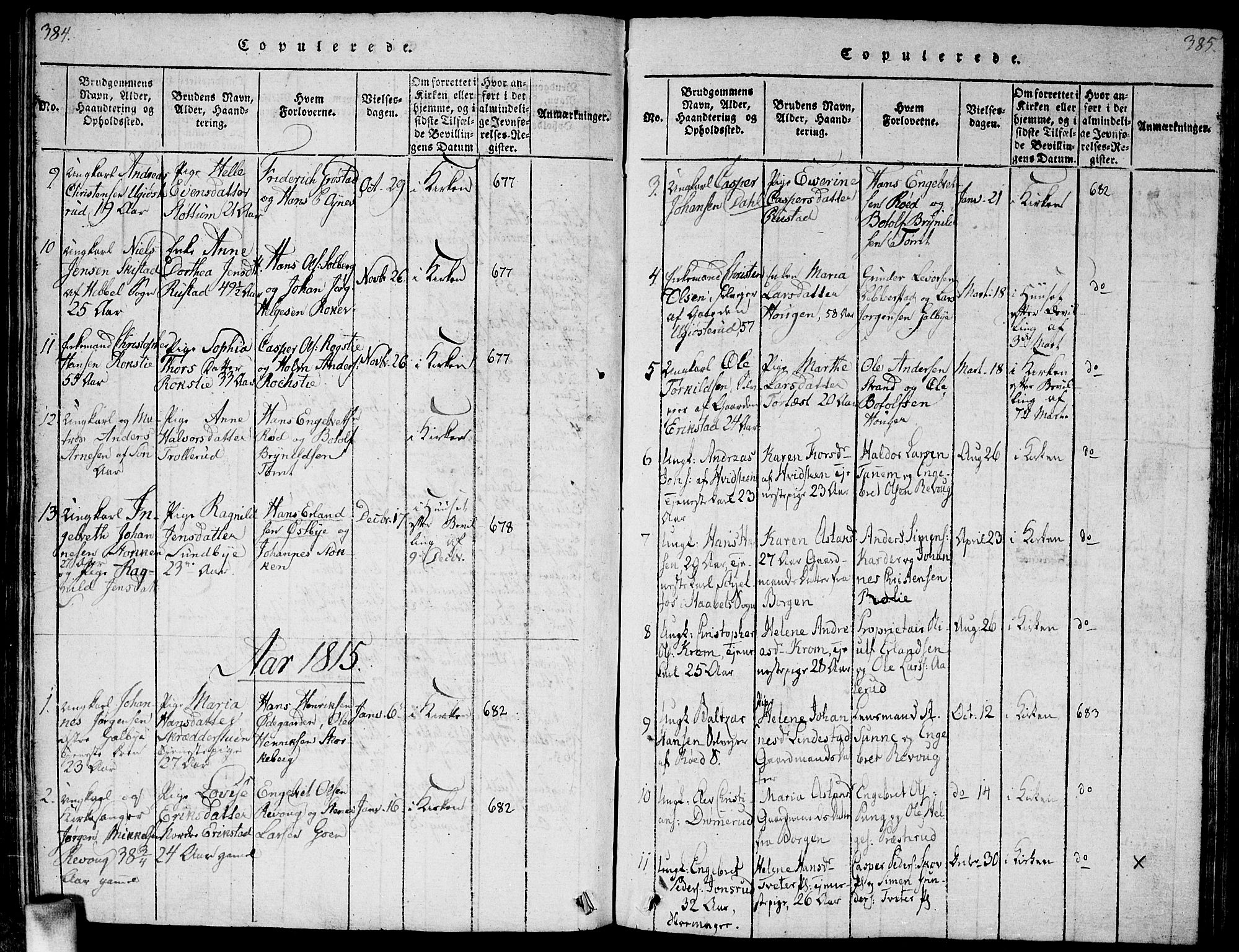 Vestby prestekontor Kirkebøker, AV/SAO-A-10893/G/Ga/L0001: Klokkerbok nr. I 1, 1814-1827, s. 384-385