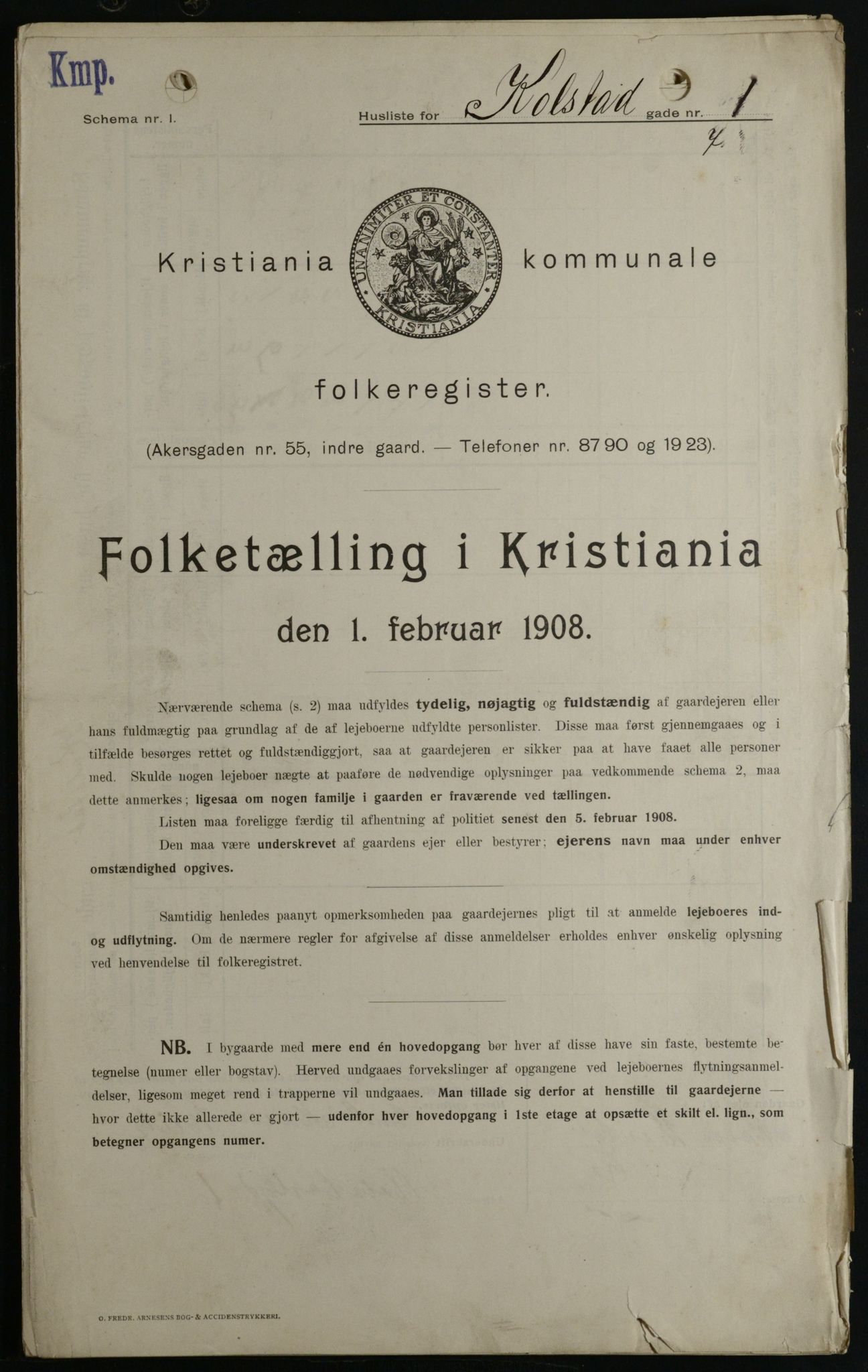 OBA, Kommunal folketelling 1.2.1908 for Kristiania kjøpstad, 1908, s. 46632