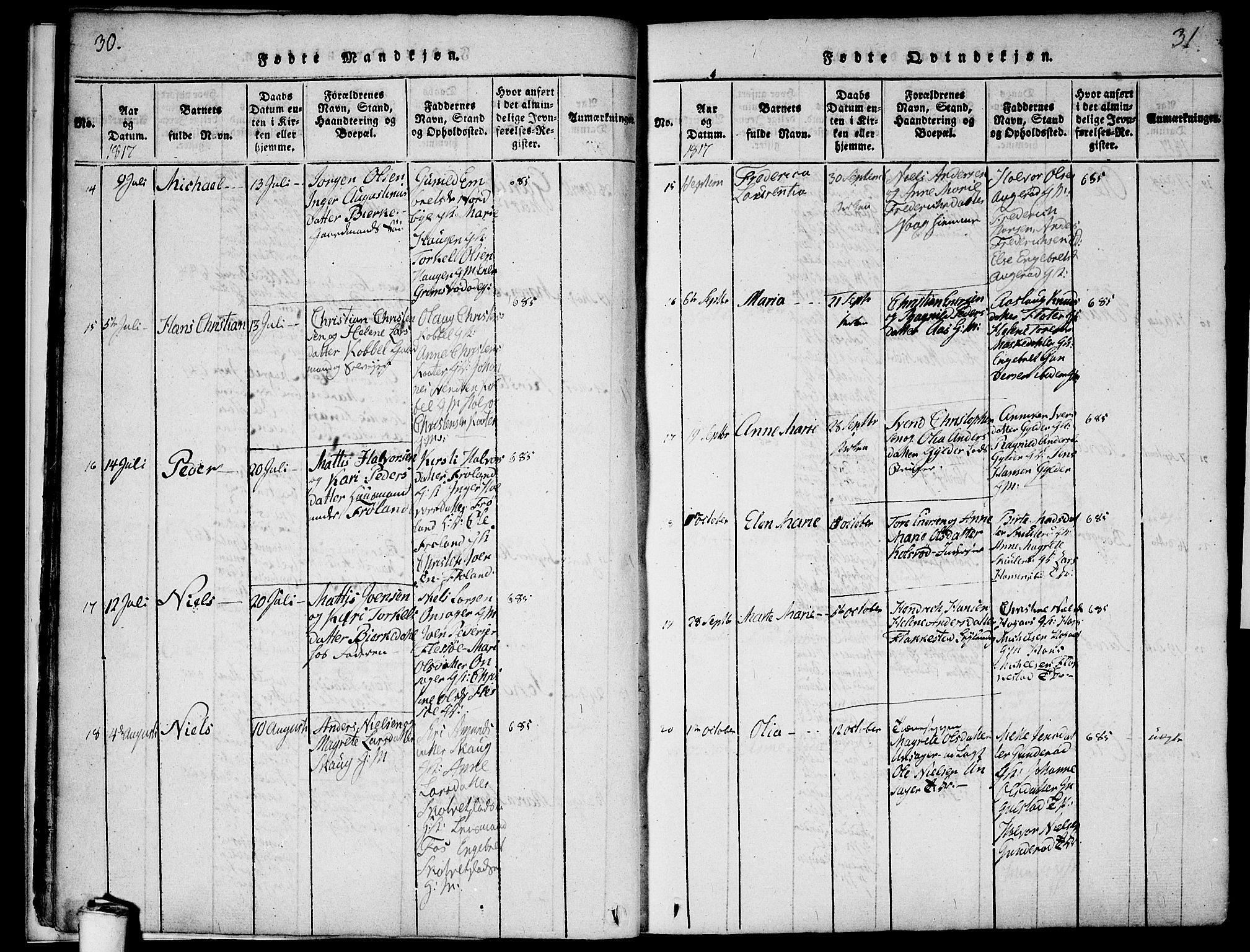 Våler prestekontor Kirkebøker, AV/SAO-A-11083/F/Fa/L0005: Ministerialbok nr. I 5, 1815-1839, s. 30-31