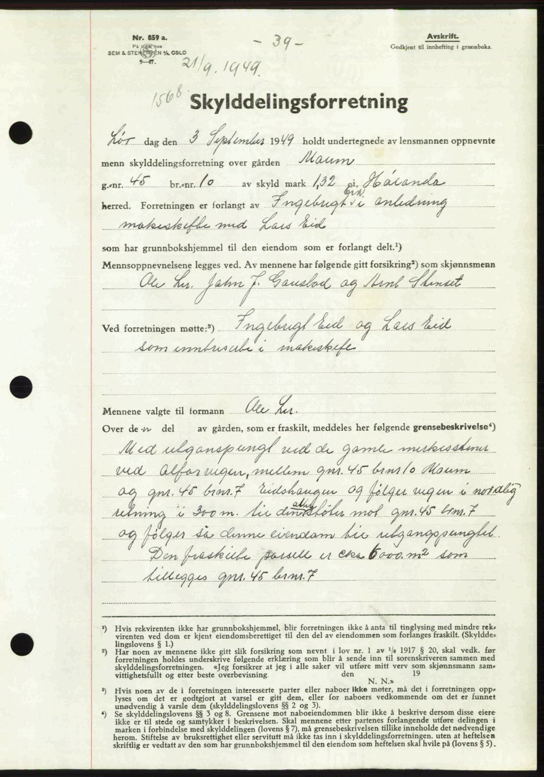 Gauldal sorenskriveri, SAT/A-0014/1/2/2C: Pantebok nr. A8, 1949-1949, Dagboknr: 1568/1949
