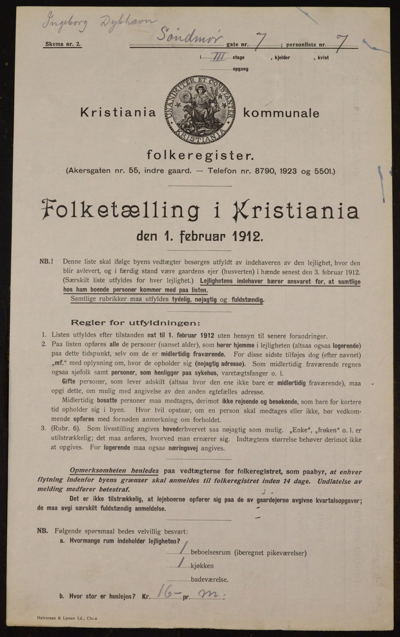 OBA, Kommunal folketelling 1.2.1912 for Kristiania, 1912, s. 104760