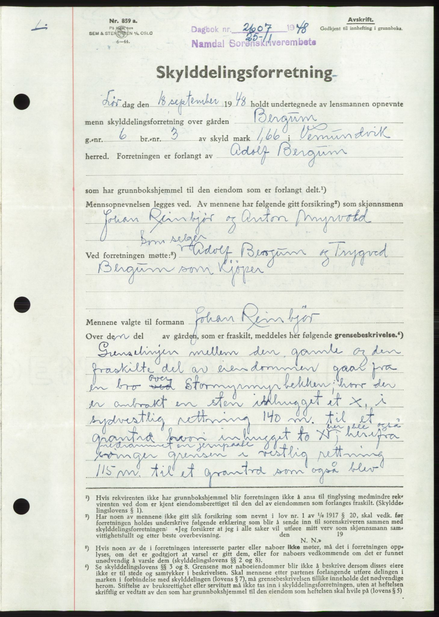 Namdal sorenskriveri, SAT/A-4133/1/2/2C: Pantebok nr. -, 1948-1948, Dagboknr: 2607/1948