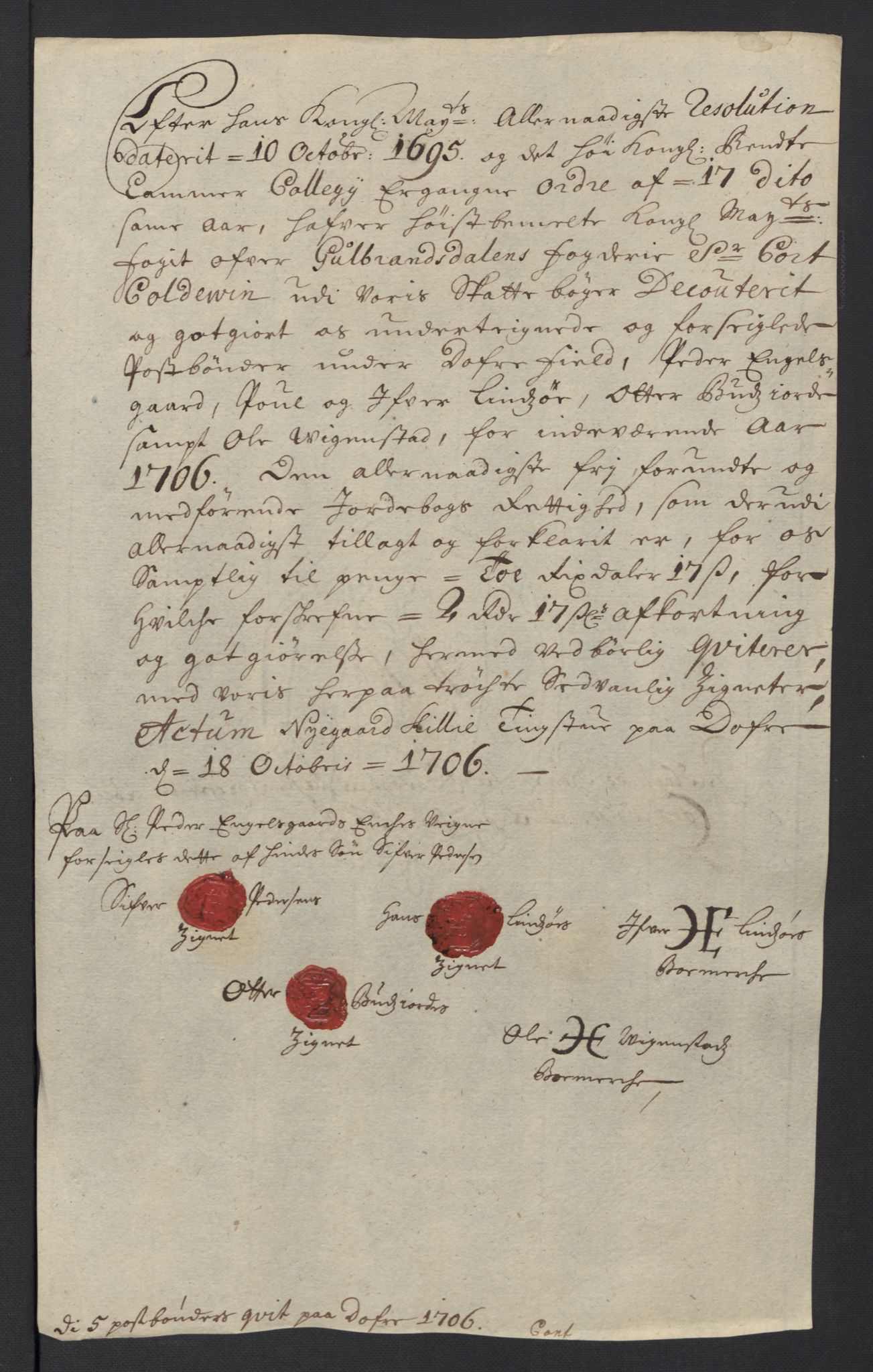 Rentekammeret inntil 1814, Reviderte regnskaper, Fogderegnskap, RA/EA-4092/R17/L1178: Fogderegnskap Gudbrandsdal, 1705-1707, s. 190