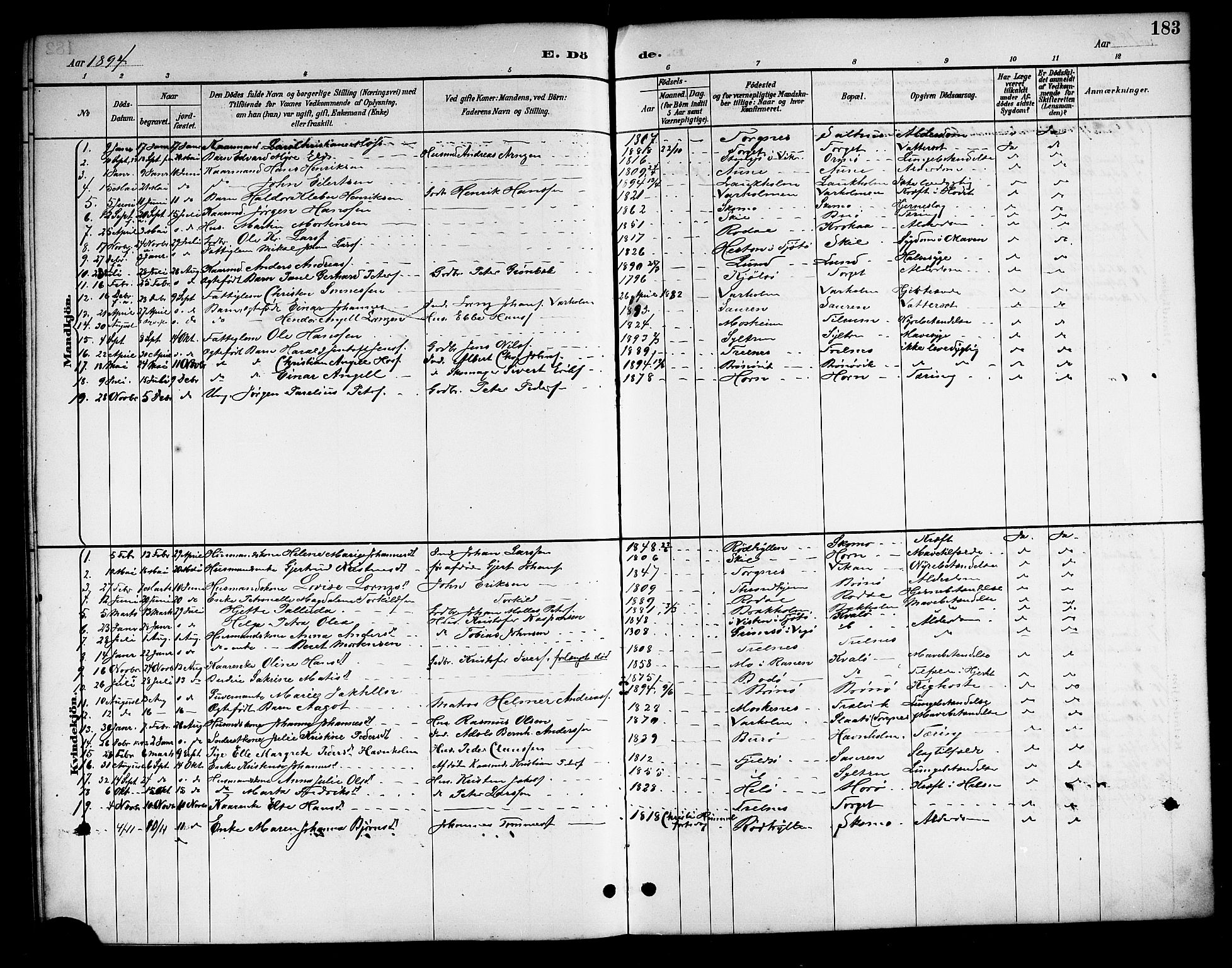 Ministerialprotokoller, klokkerbøker og fødselsregistre - Nordland, SAT/A-1459/813/L0213: Klokkerbok nr. 813C05, 1887-1903, s. 183