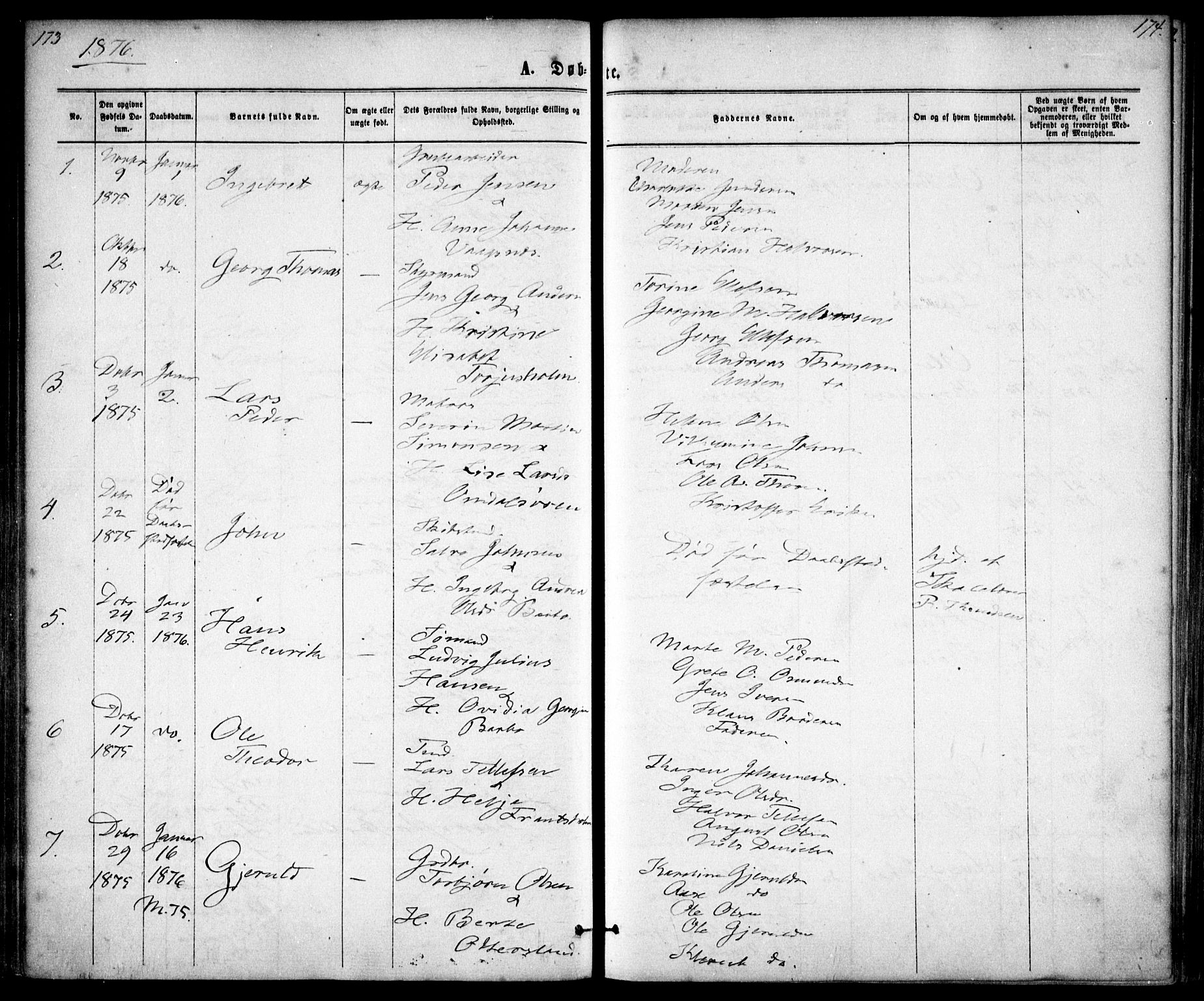 Tromøy sokneprestkontor, SAK/1111-0041/F/Fa/L0008: Ministerialbok nr. A 8, 1870-1877, s. 173-174