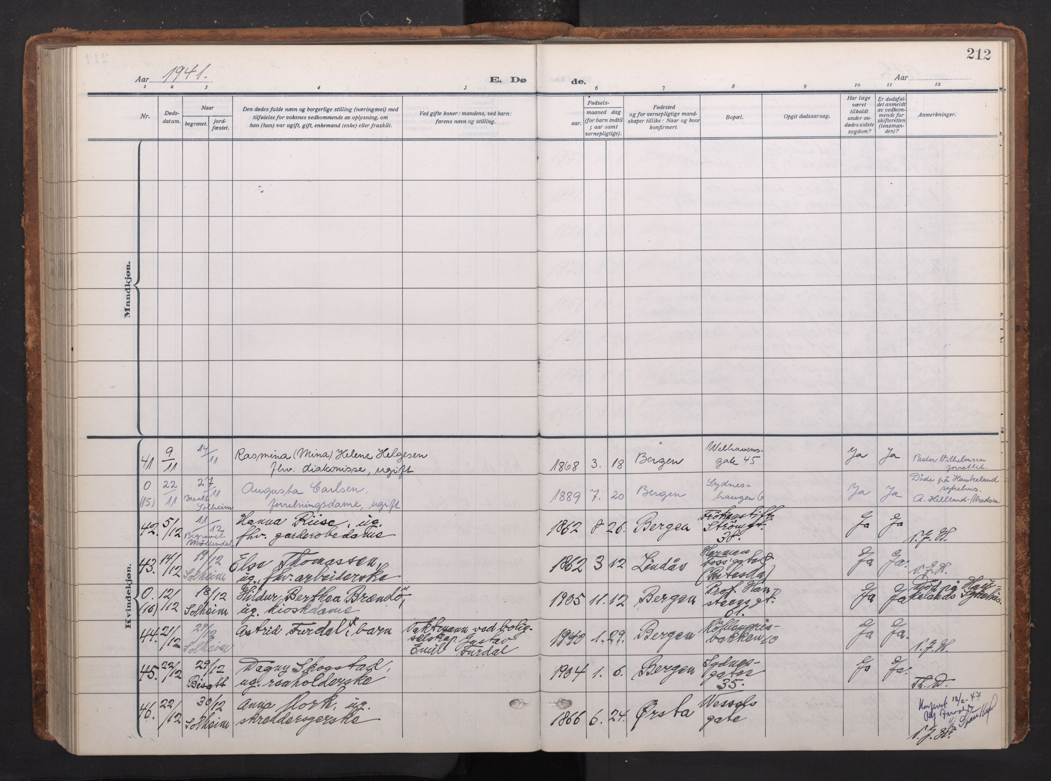 Johanneskirken sokneprestembete, AV/SAB-A-76001/H/Haa/L0020: Ministerialbok nr. E 2, 1916-1951, s. 212