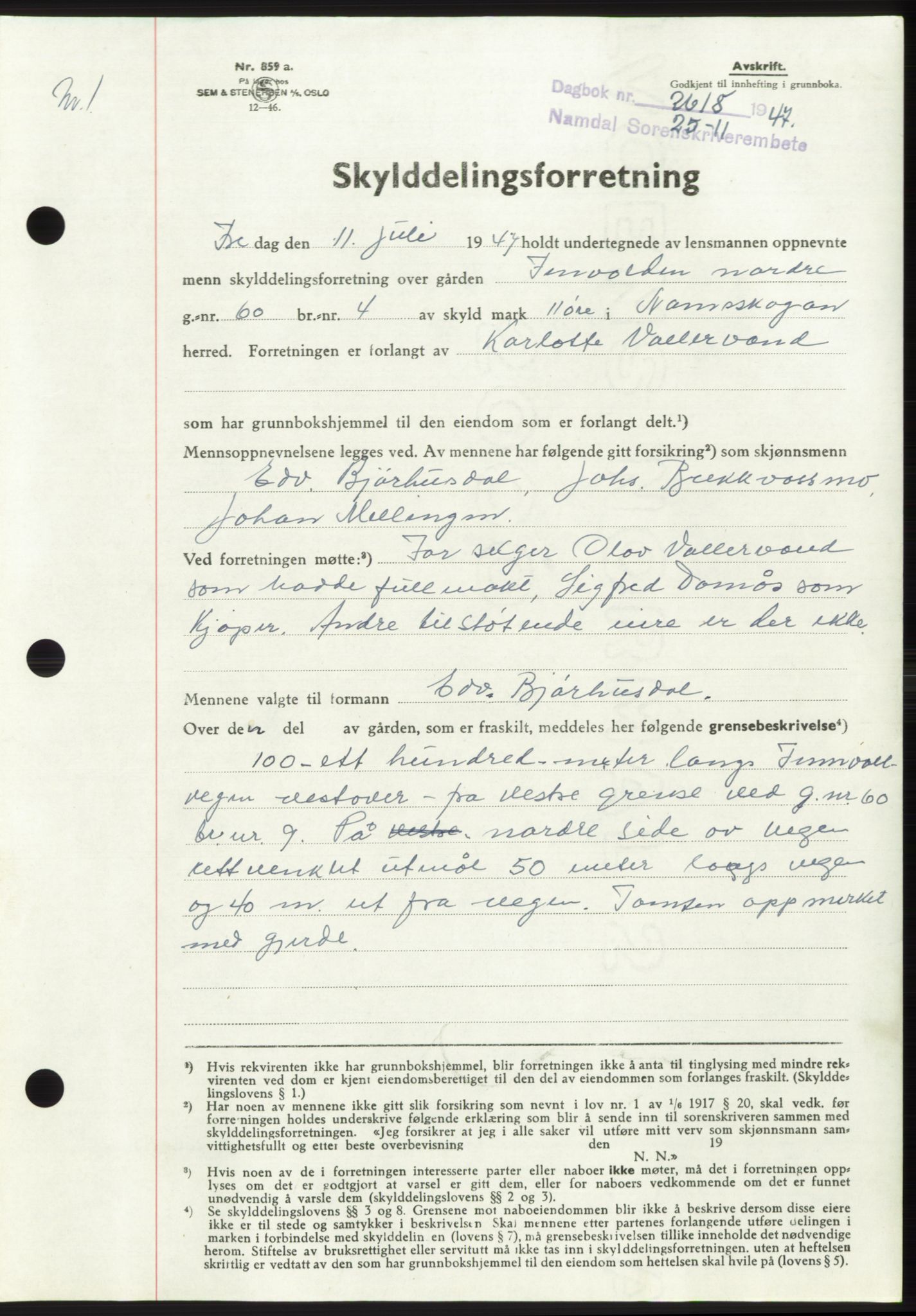 Namdal sorenskriveri, SAT/A-4133/1/2/2C: Pantebok nr. -, 1947-1948, Dagboknr: 2618/1947